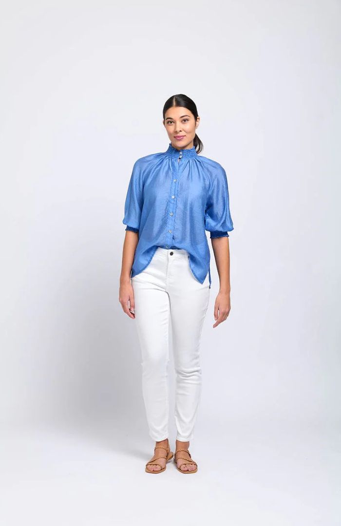 Foil Shirr Bliss Top Peri