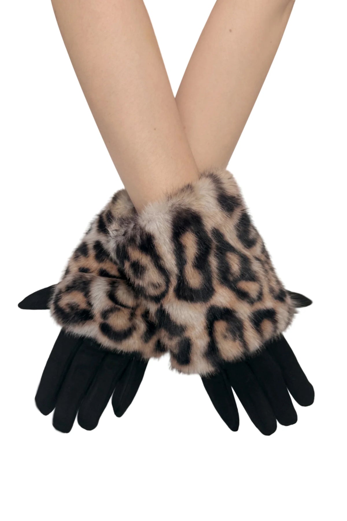 Luxe Faux Fur & Suede Leopard Print Gloves