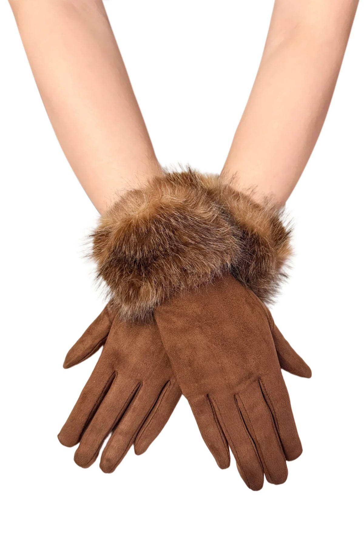 Faux Fur Trim Suede Touch Screen Gloves