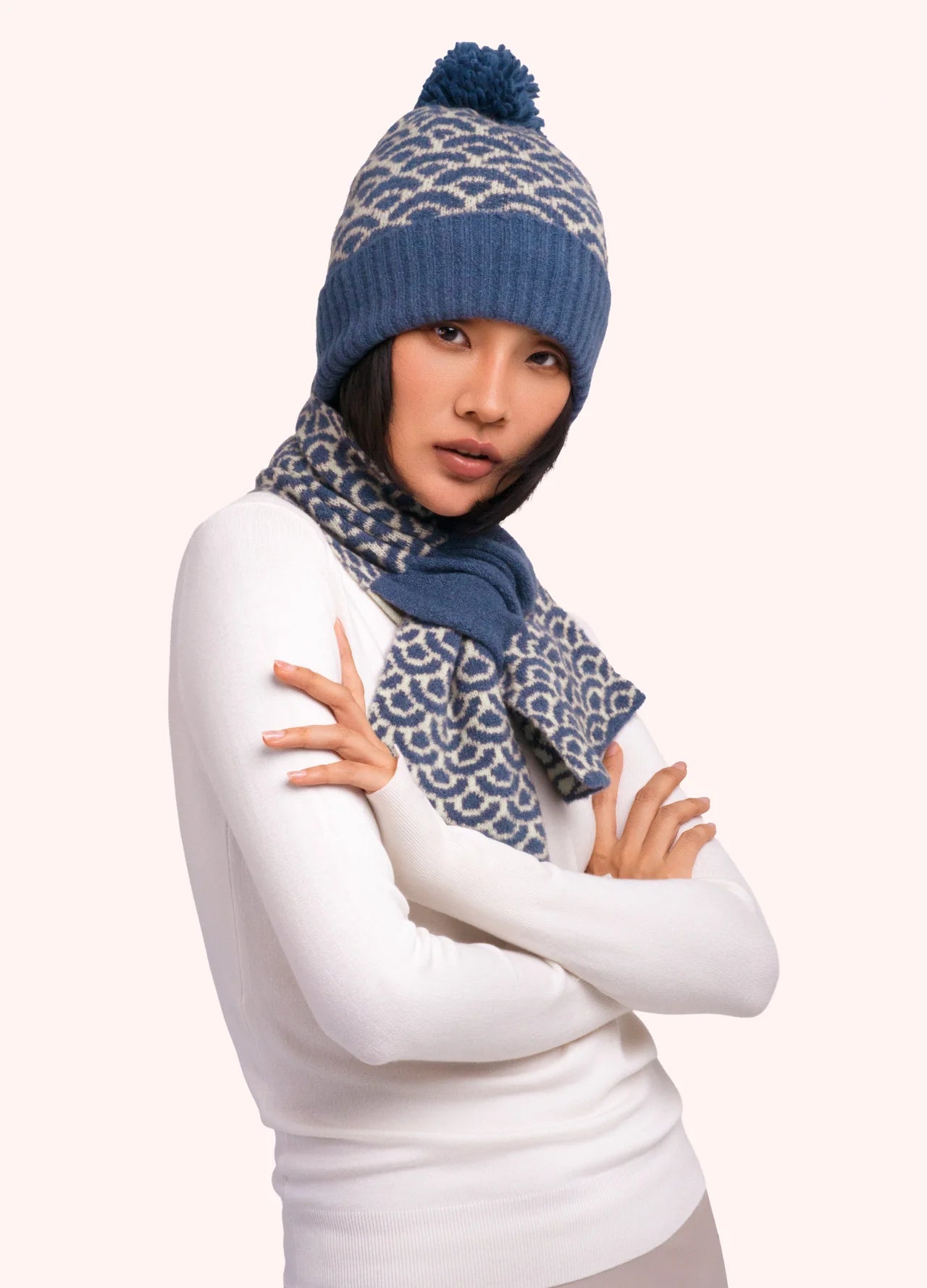 Powder AW26 Agatha Pompom Hat in Denim Mix