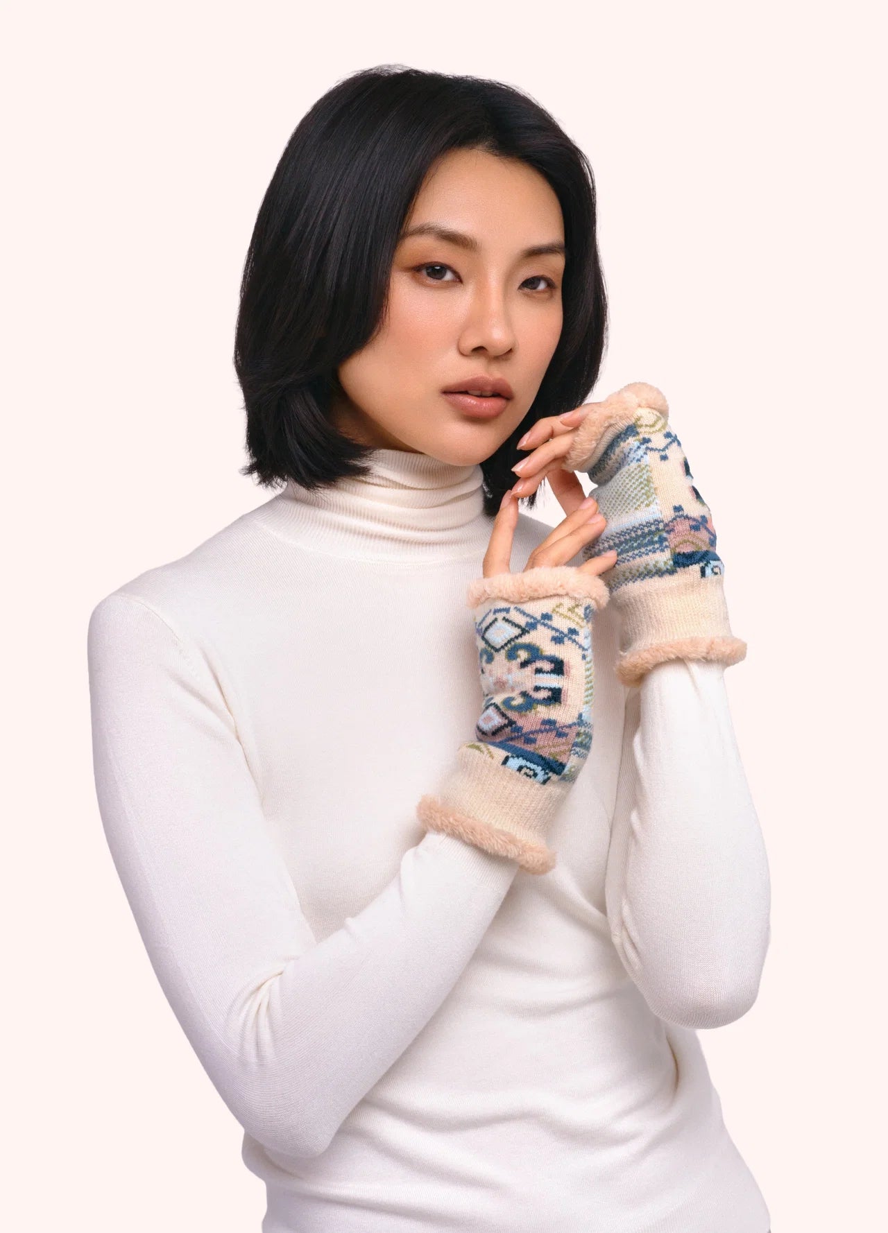 Powder AW26 Scandi Cosy Wrist Warmers in Cream Mix