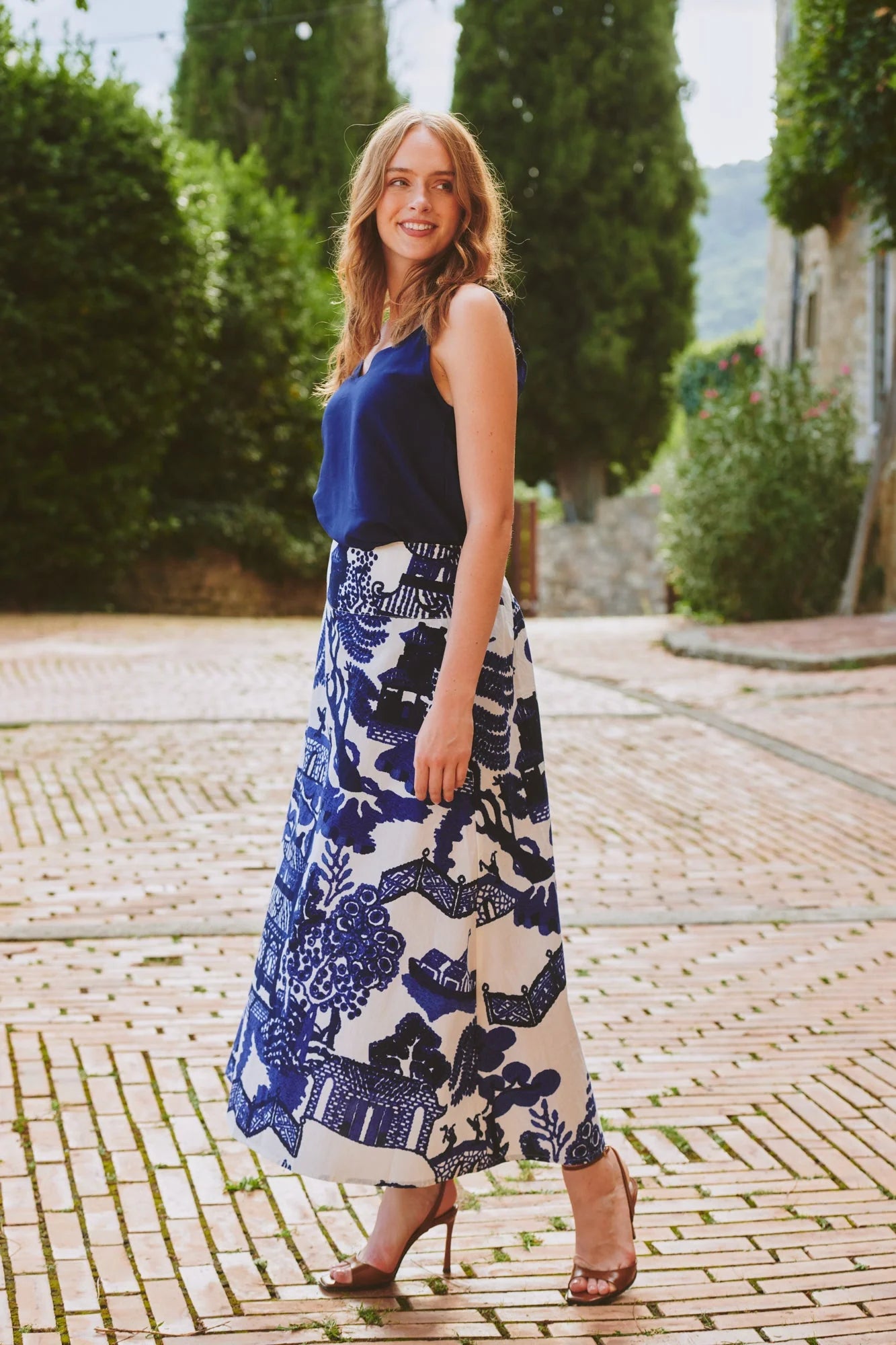 One Hundred Stars Giant Willow Blue A-line Maxi Skirt