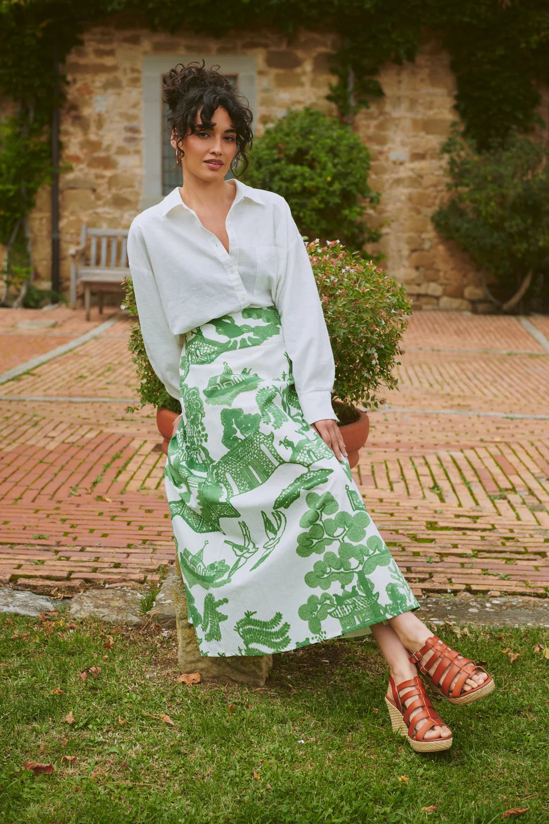 One Hundred Stars Giant Willow Green A-line Maxi Skirt