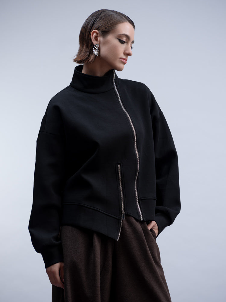Haako Black Asymmetric Two Zip Jacket H2048