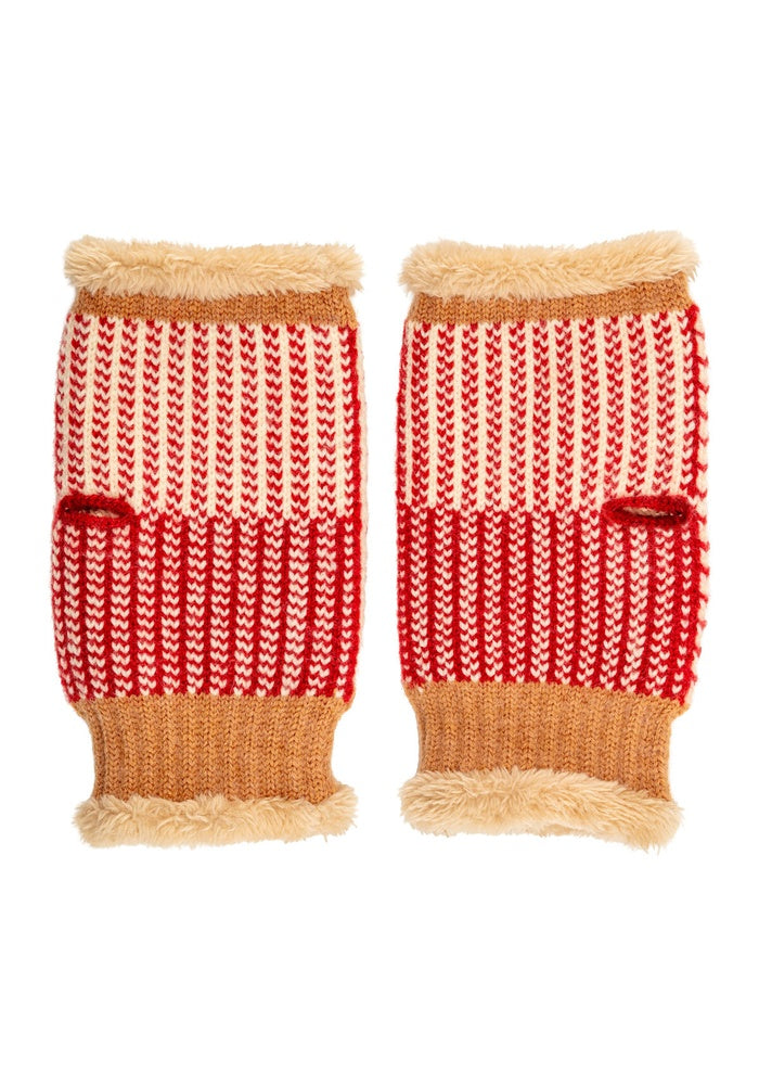 Elie Beaumont Knitted Wrist Warmer - Coffee Red Heart