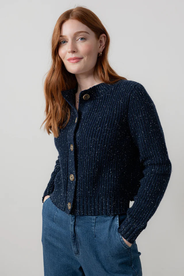 Lily And Me June Rib Cardigan Fleck Knit Navy