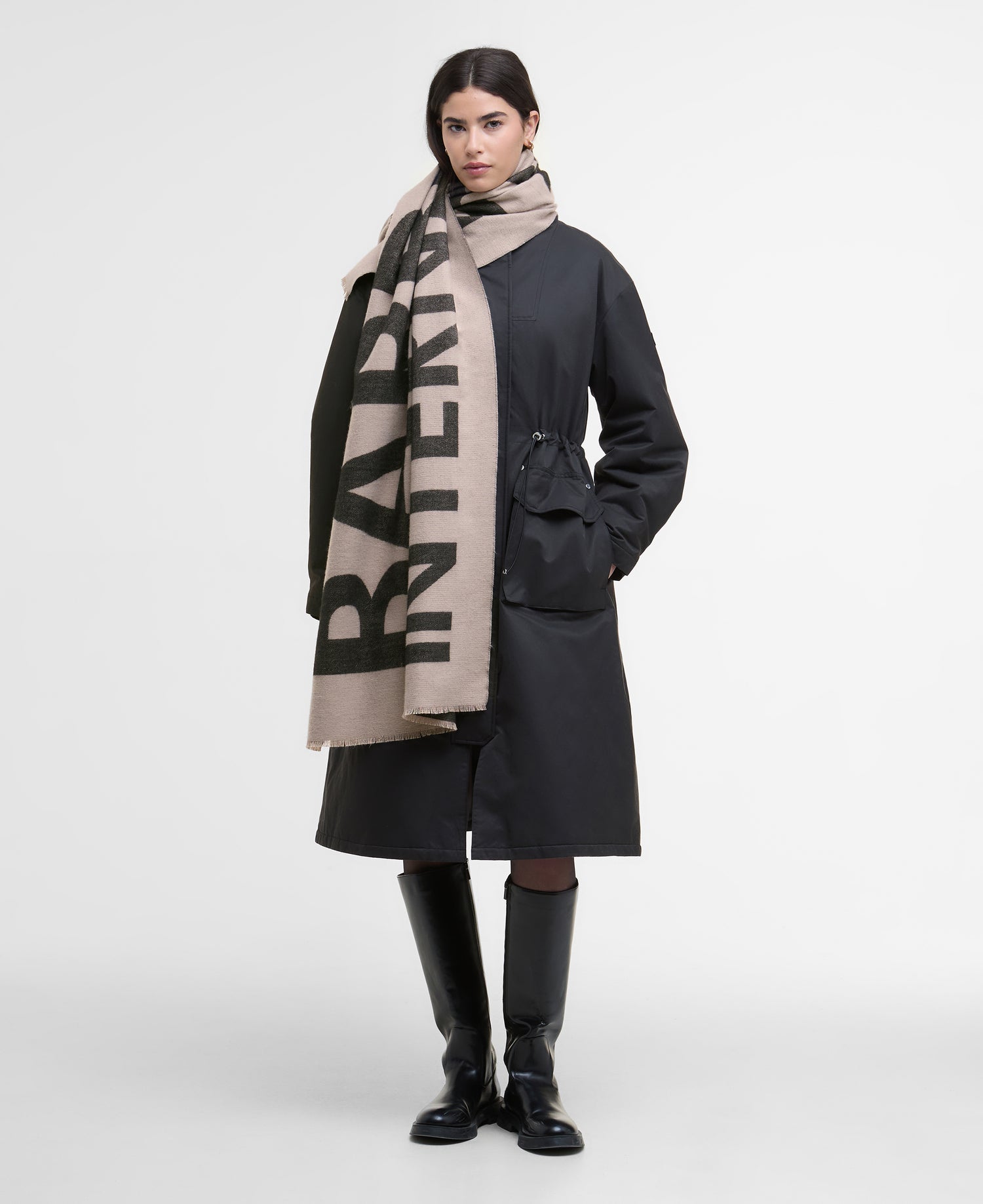 Barbour International Milla Logo Scarf Oat/Black