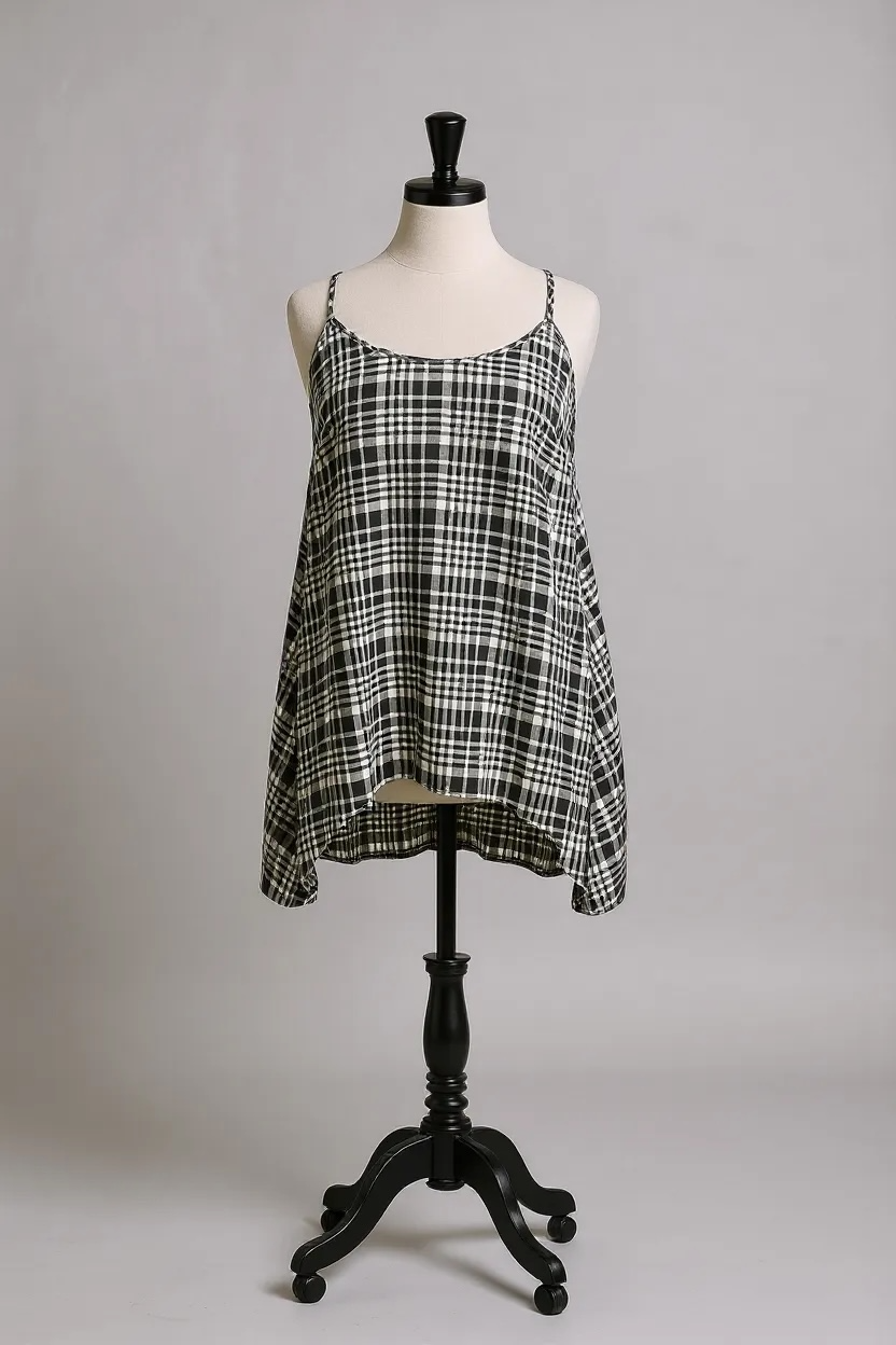 Neirami Black Check Vest Top