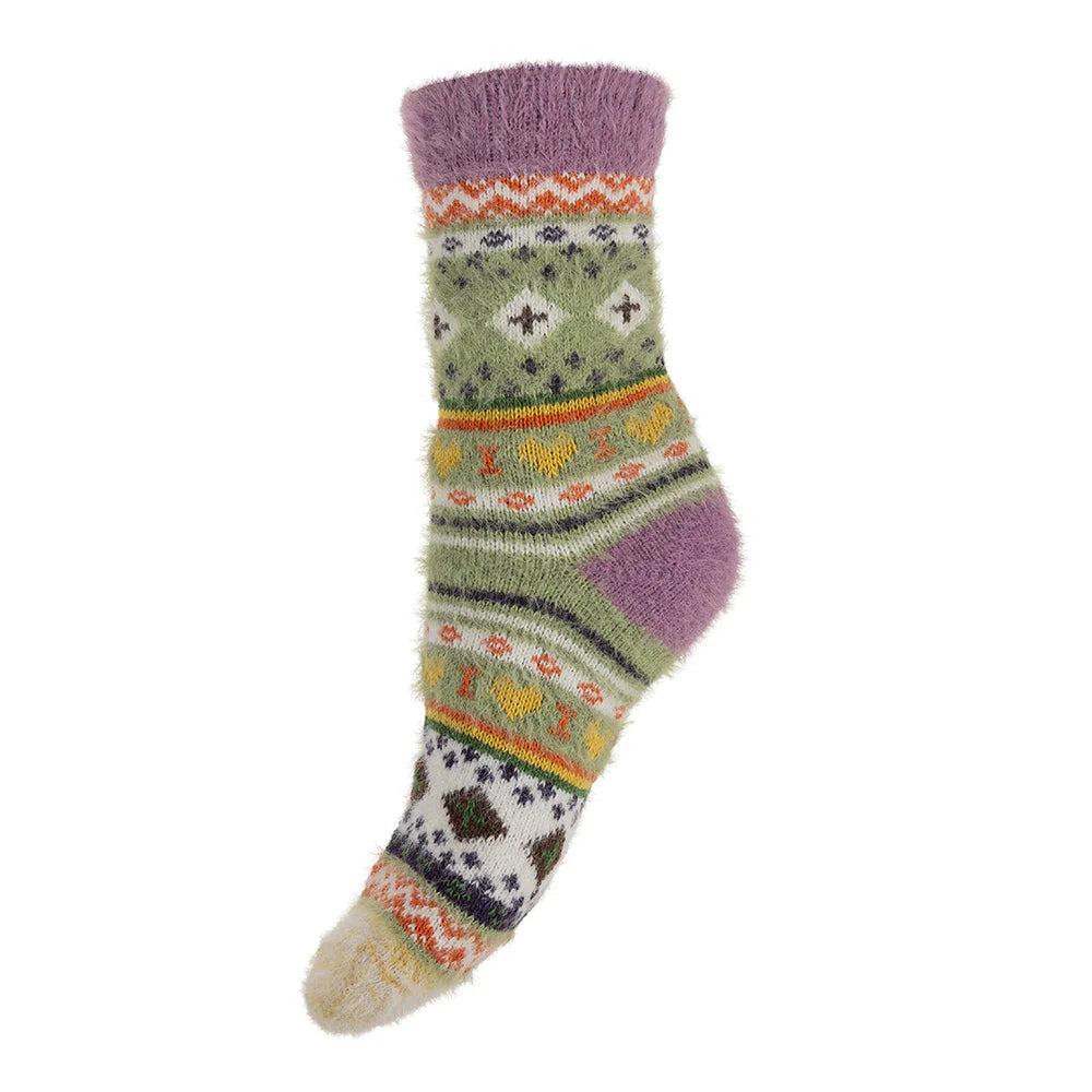 Gemjar Green Nordic patterned soft Wool Blend socks