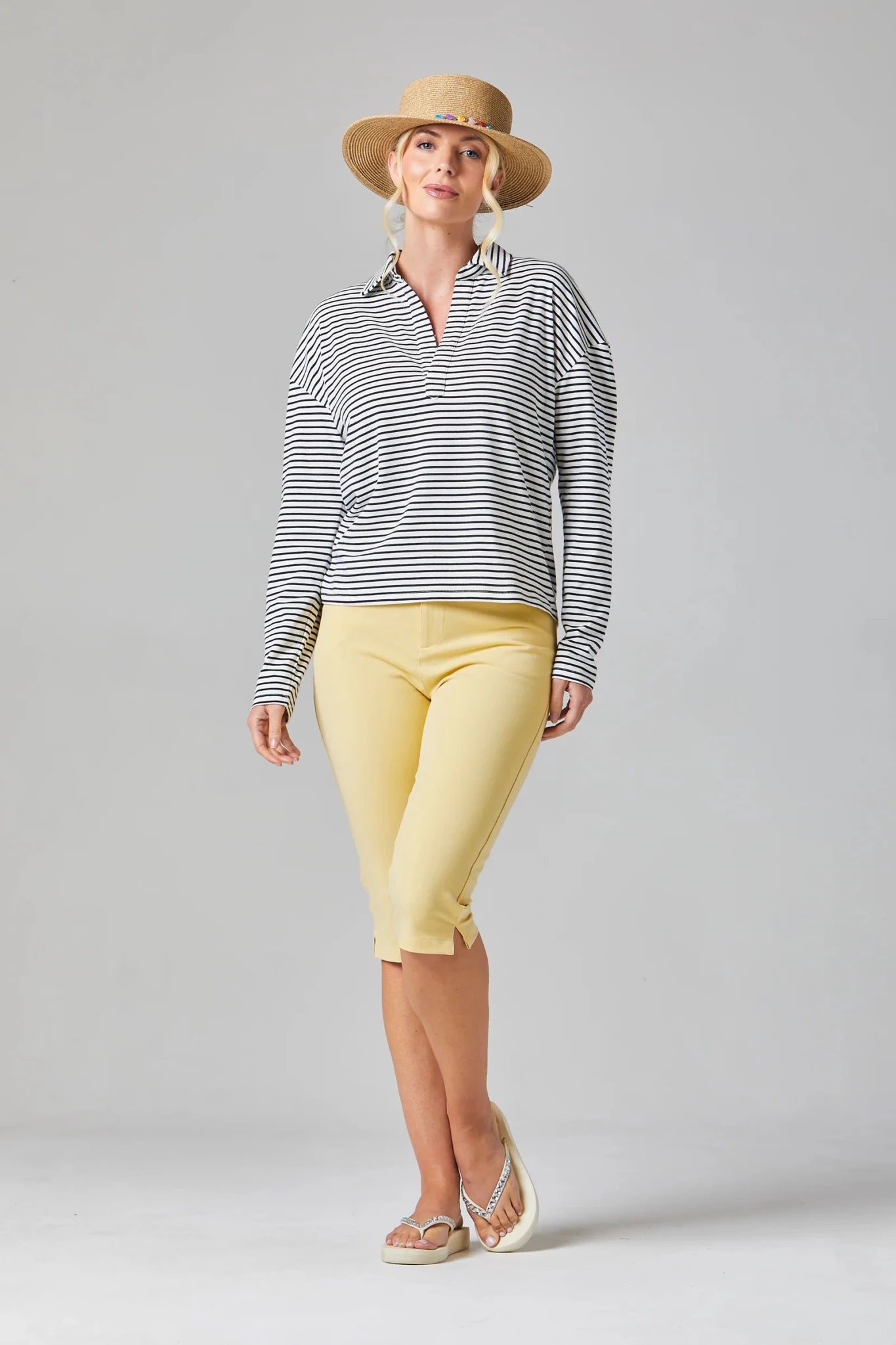 Alice CollinsAlice Collins Pollyanna PoloTopsWild Oat/Rich Navy - Blue Water Clothing