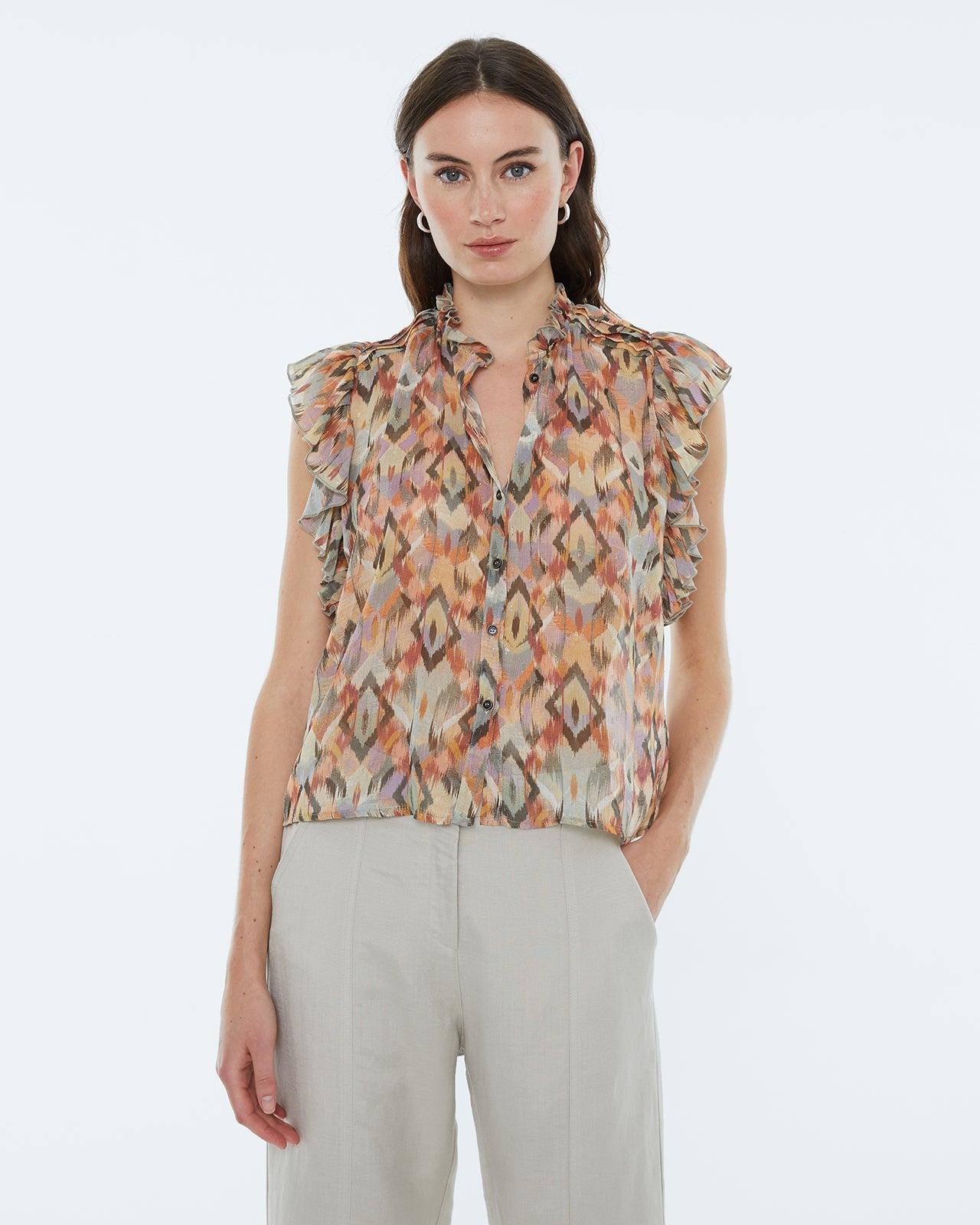 Andam Sleeveless Metallic Thread Printed Top - Blue Water Clothing