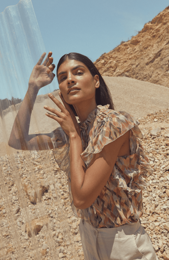 Andam Sleeveless Metallic Thread Printed Top - Blue Water Clothing