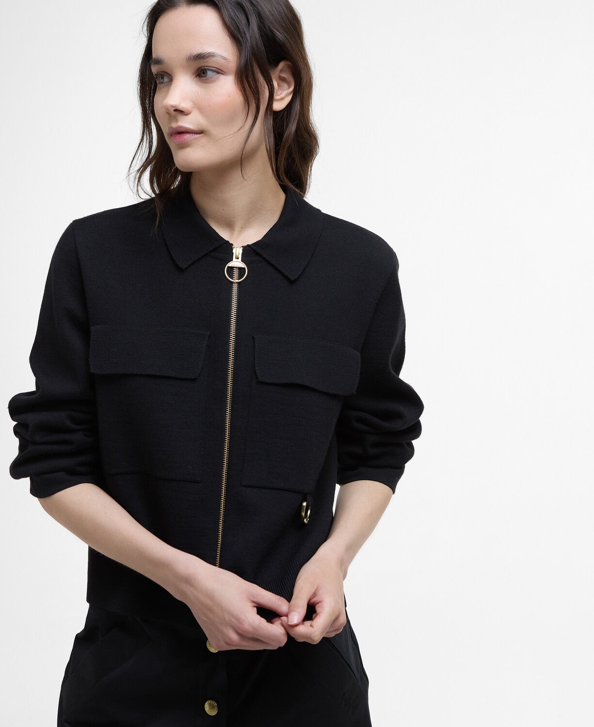 BarbourBarbour - Alma - Knitted - Zip - Through - CardiganClothingBlack/Sand - Blue Water Clothing