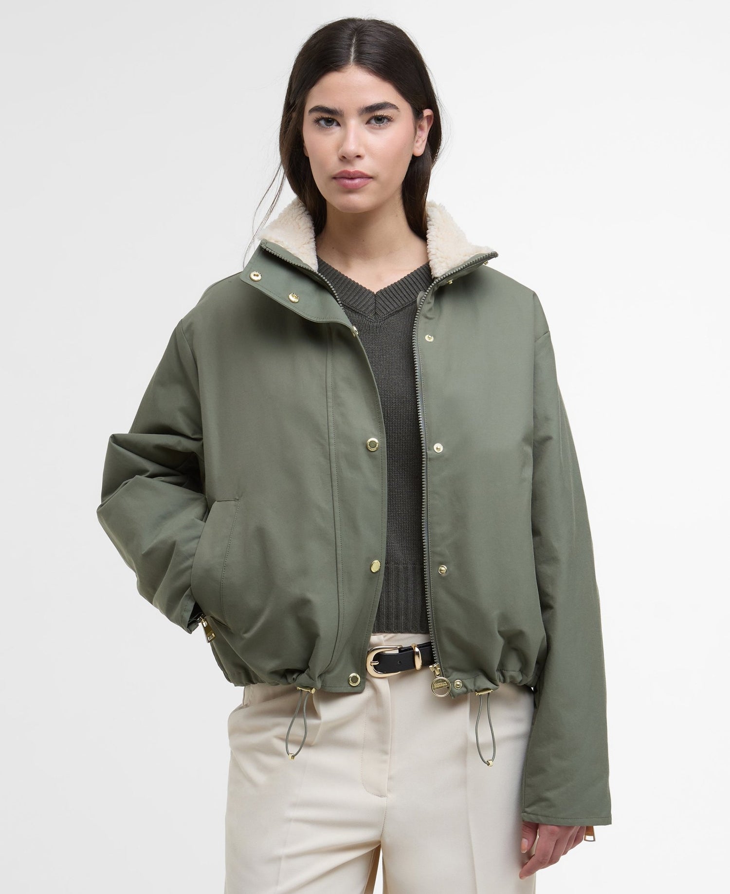BarbourBarbour International Luanda 3 In 1 Showerproof Jacket KhakiClothingKhaki - Blue Water Clothing