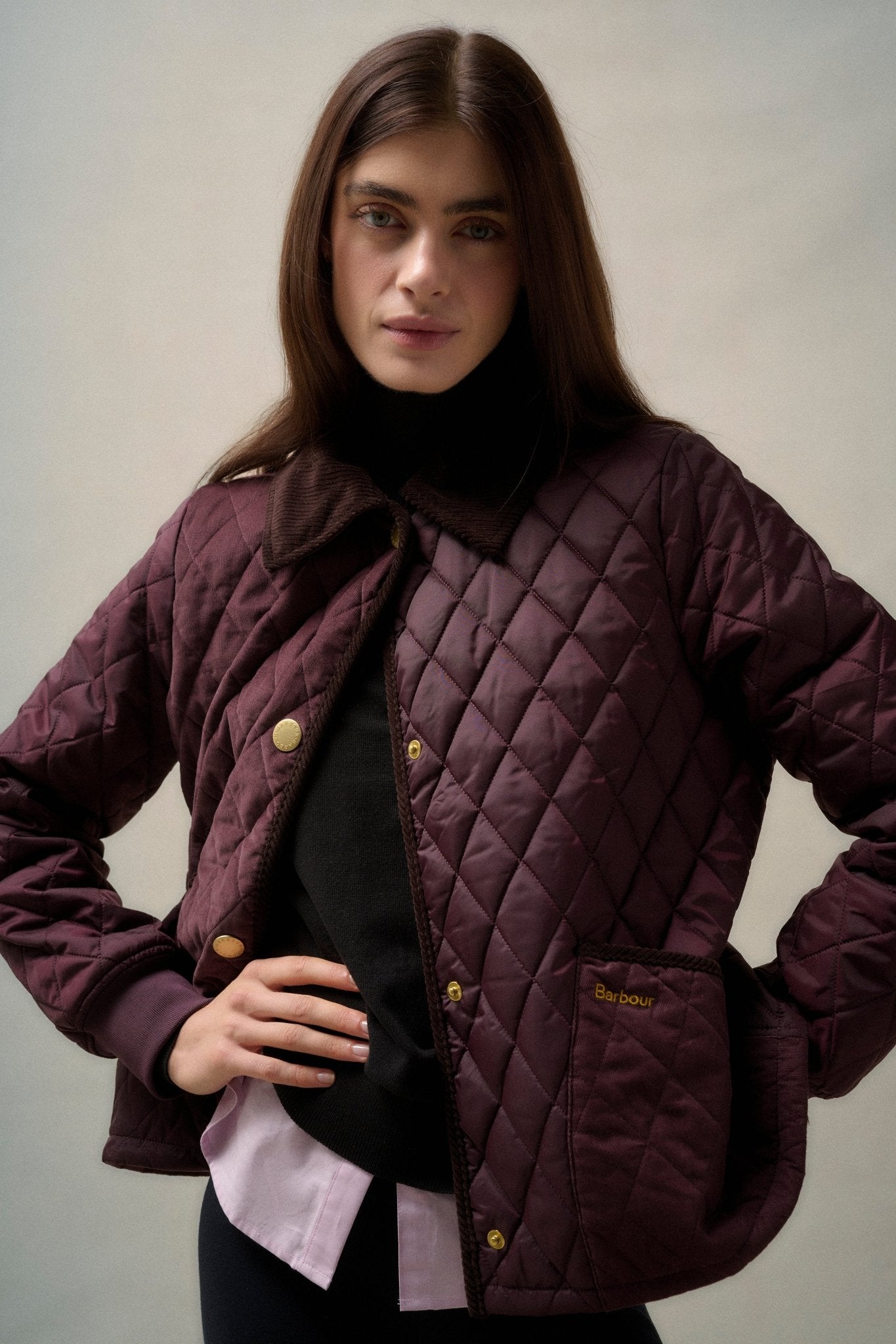 BarbourBarbour Marla Quilted Jacket Black Cherry/Dark Brown/Muted TartanClothingBlack Cherry - Blue Water Clothing