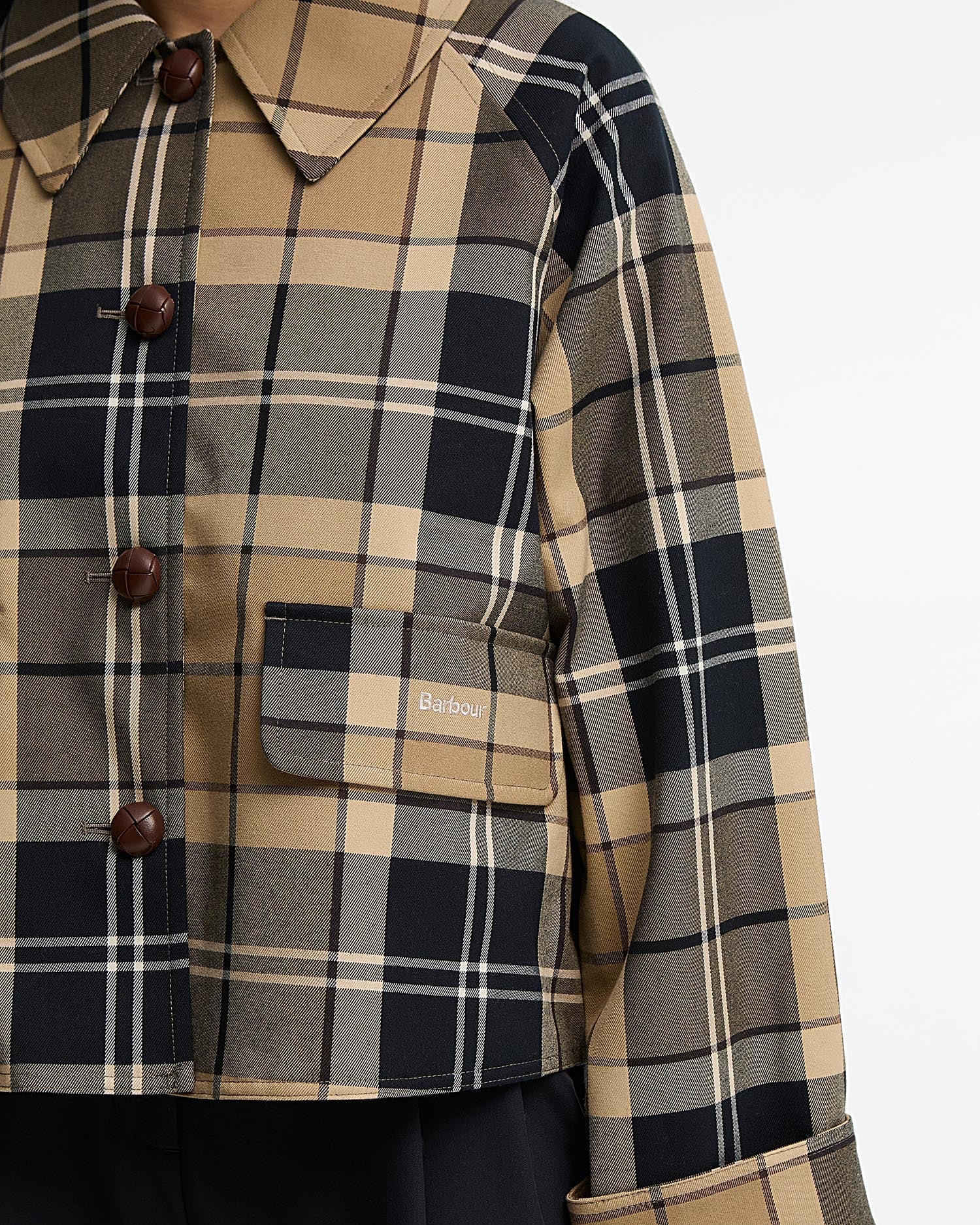 BarbourBarbour Delilah Checked Showerproof JacketCoatBirchwood Dress - Blue Water Clothing
