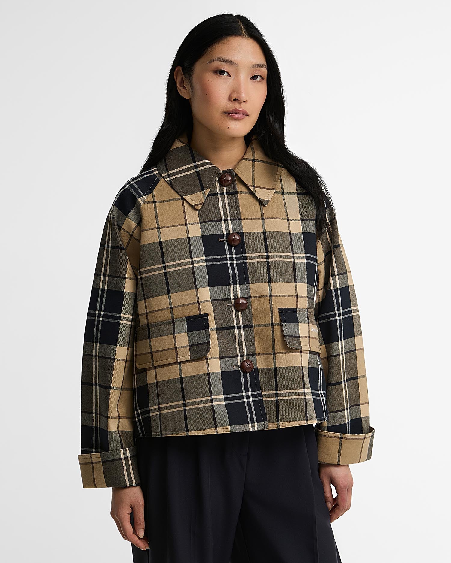 BarbourBarbour Delilah Checked Showerproof JacketCoatBirchwood Dress - Blue Water Clothing