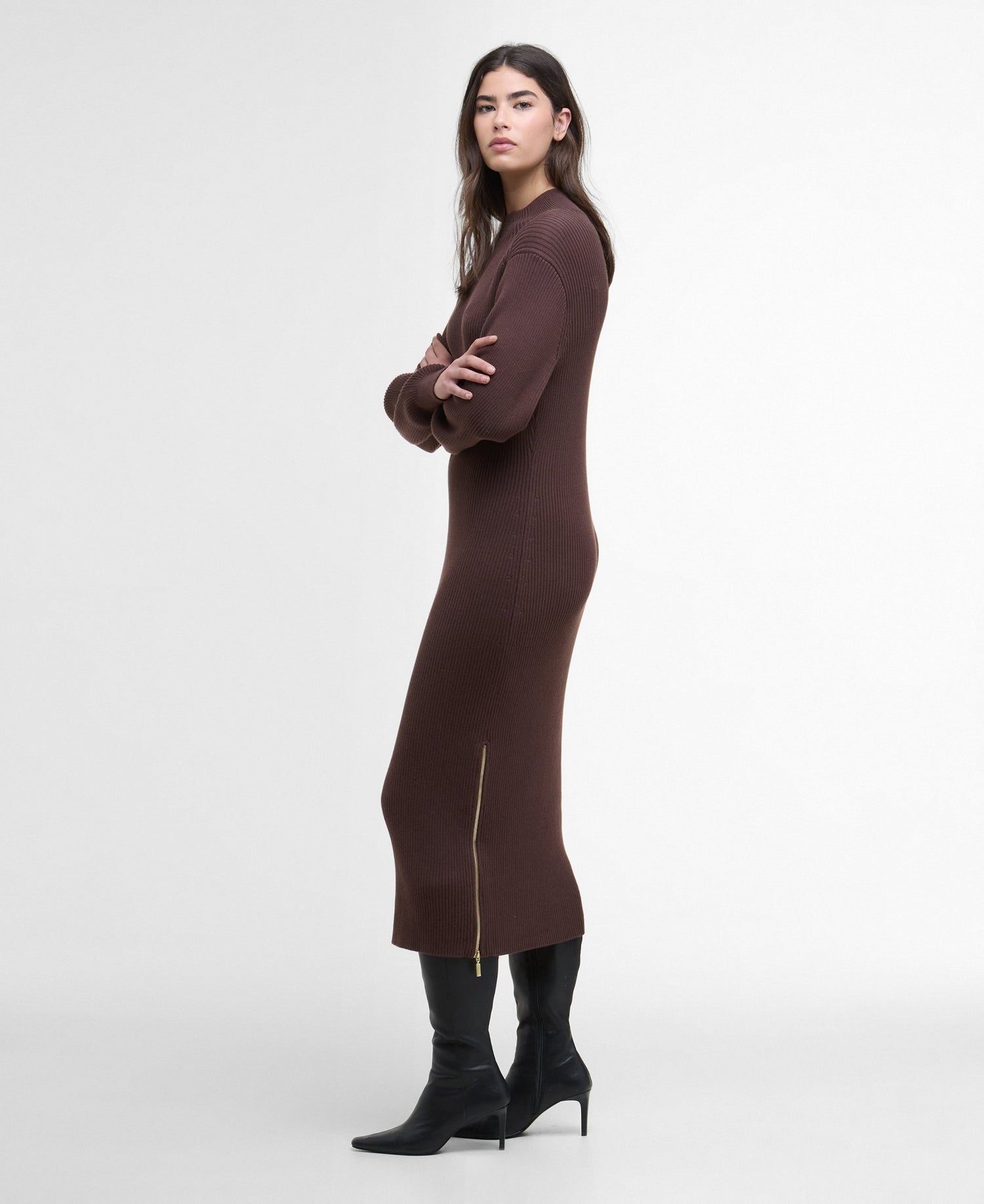 BarbourBarbour International Kaia Knitted Midi Dress ChocolateClothingChocolate - Blue Water Clothing