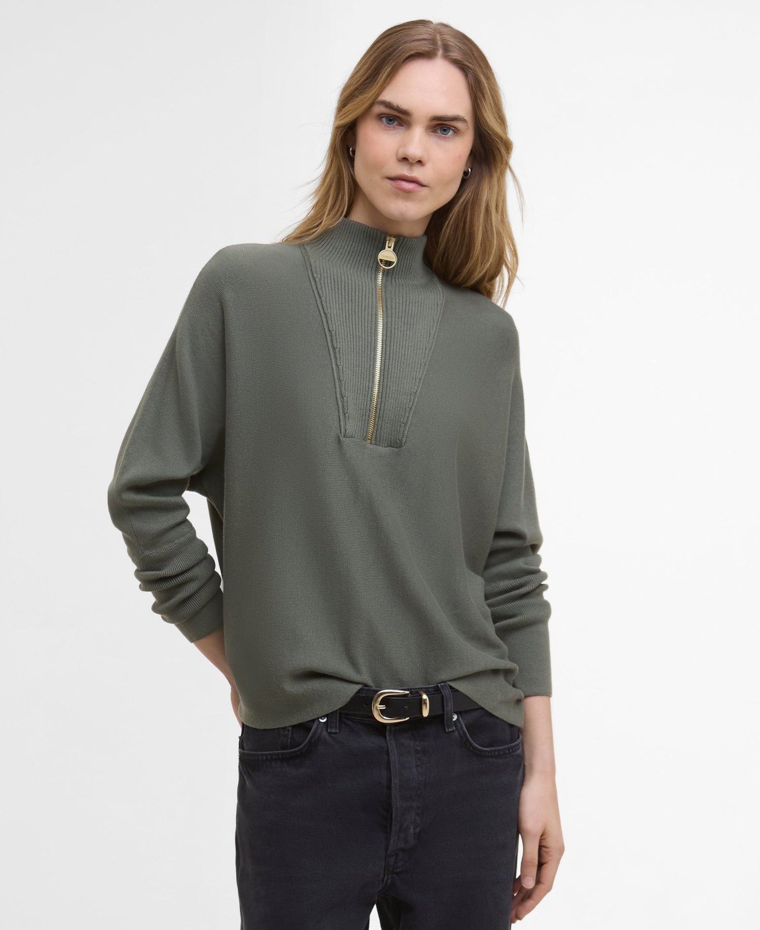BarbourBarbour International Lola Knitted Jumper Dusty KhakiTopsDusty Khaki - Blue Water Clothing
