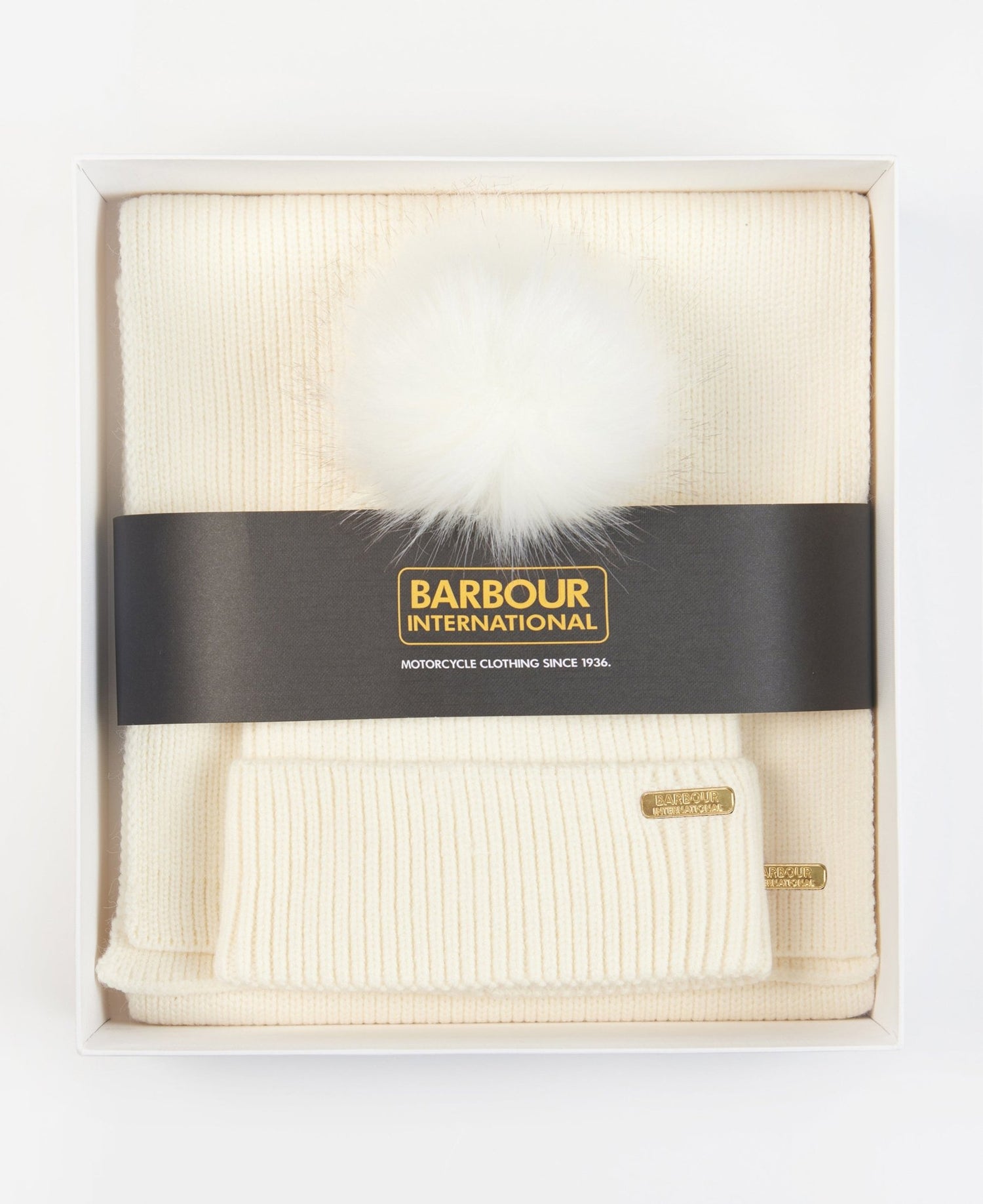 BarbourBarbour International Mallory Beanie & Scarf Gift Set Optic WhiteAccessories - Blue Water Clothing