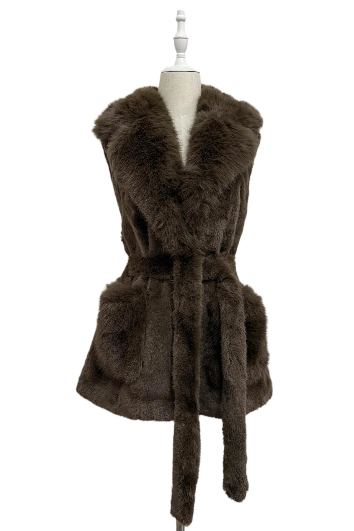 Blue Water ClothingFaux Fur Long Gilet with BeltClothing - Blue Water Clothing