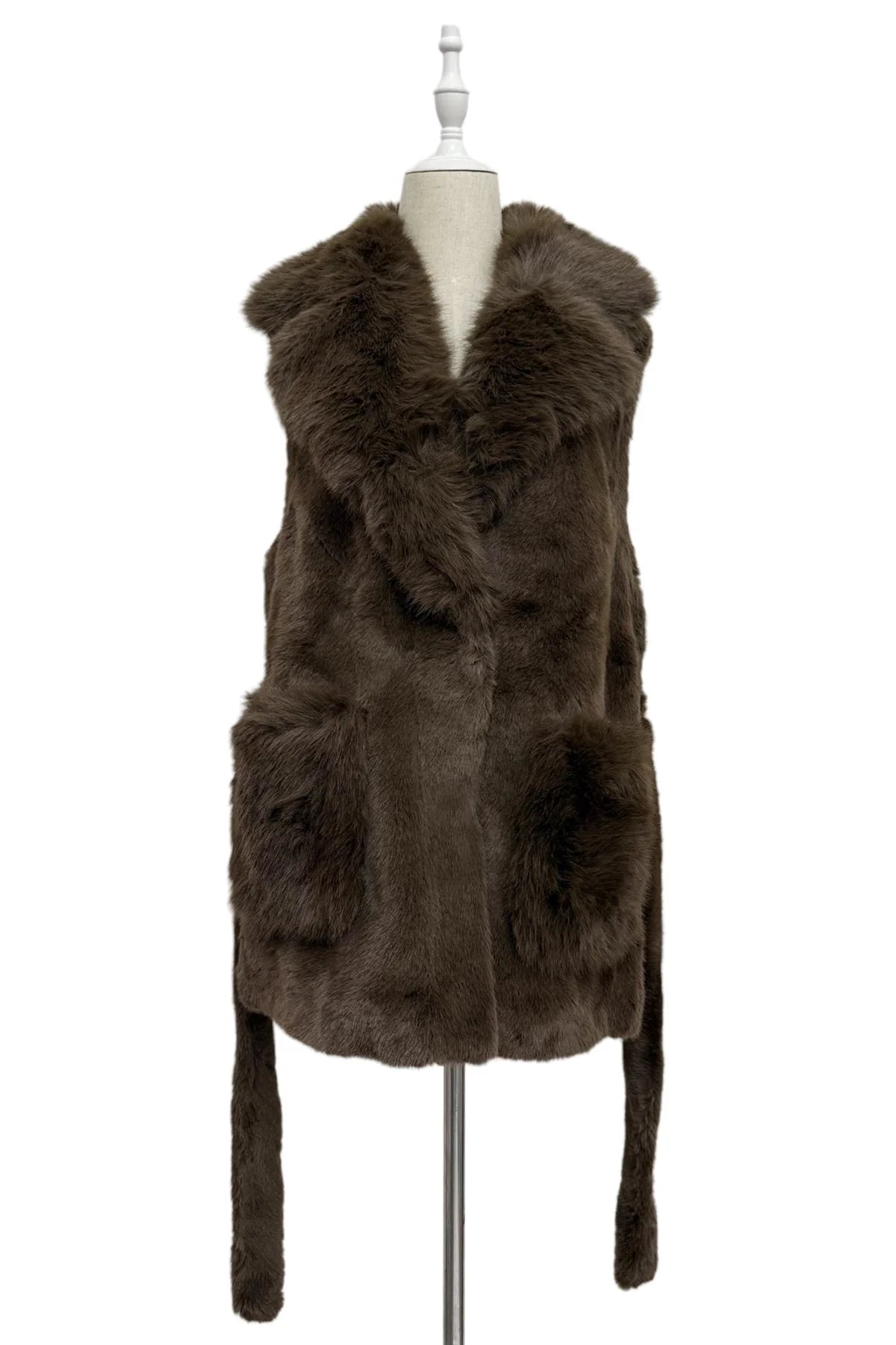 Blue Water ClothingFaux Fur Long Gilet with BeltClothing - Blue Water Clothing