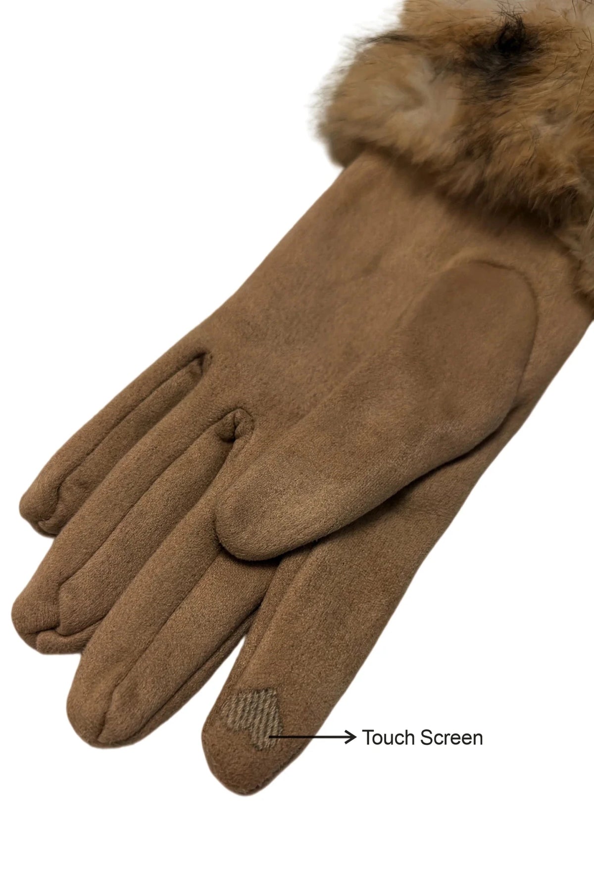 Faux Fur Trim Suede Touch Screen Gloves - Blue Water Clothing