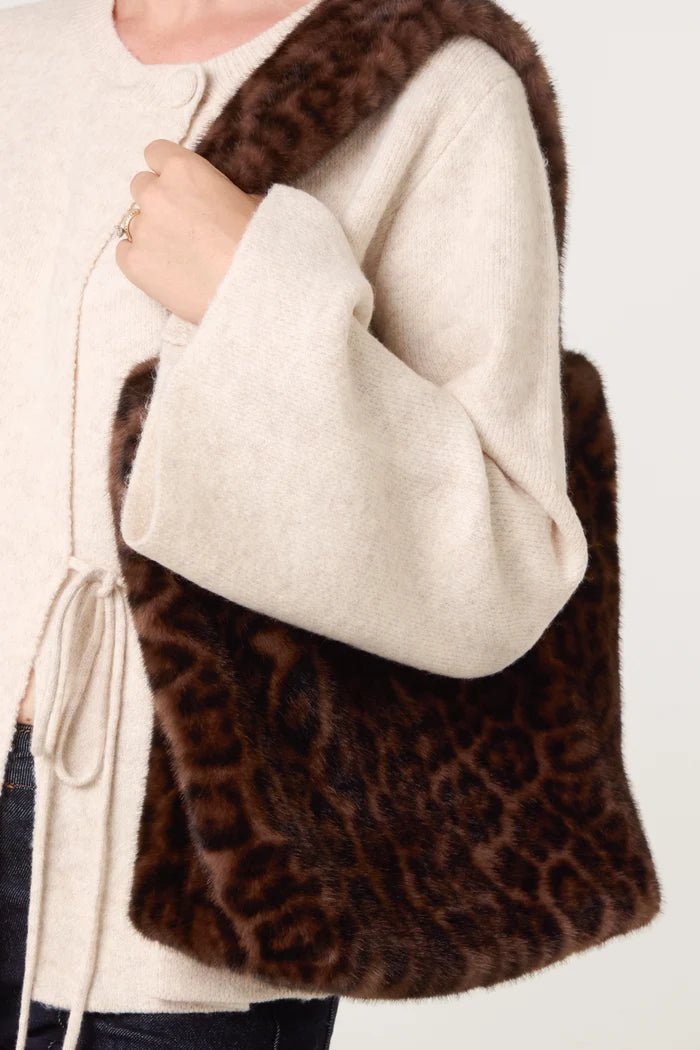 Leopard Print Tote Fuzzy Bag - Blue Water Clothing