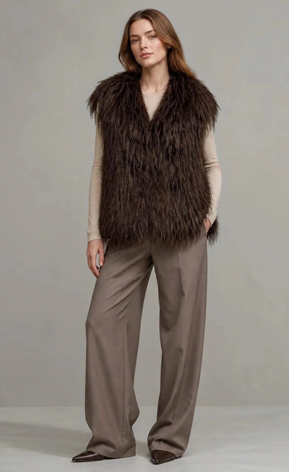 Oversized Shaggy Faux Fur Gillet Jacket - Blue Water Clothing