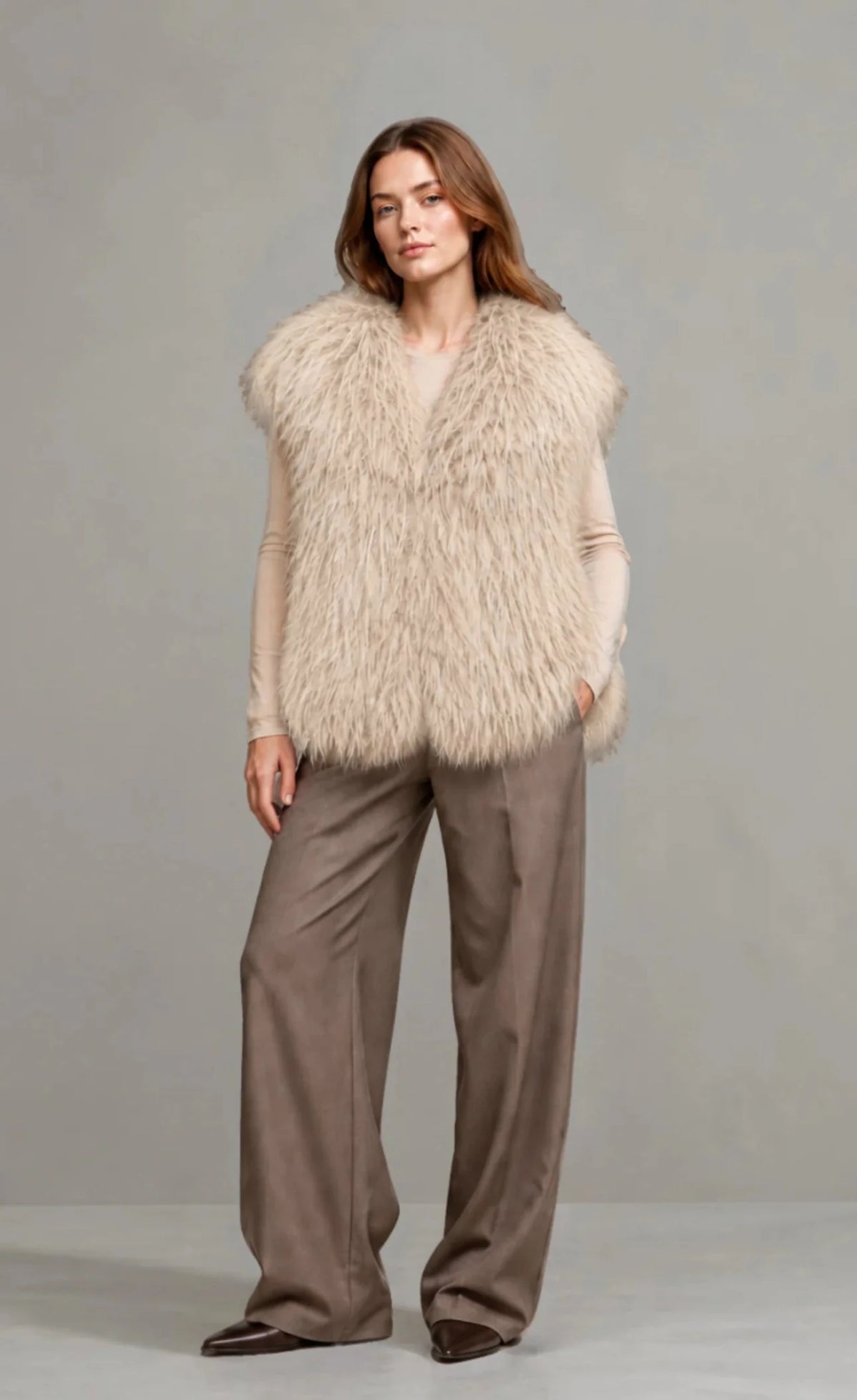 Oversized Shaggy Faux Fur Gillet Jacket - Blue Water Clothing
