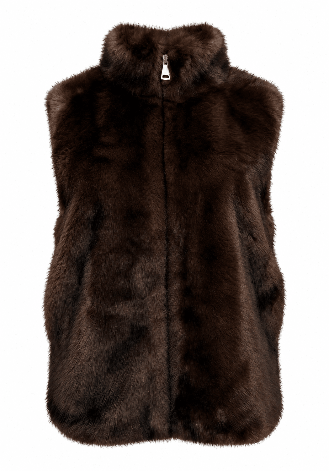 Plush Faux Fur Funnel Neck Zip GiletBrown - Blue Water Clothing