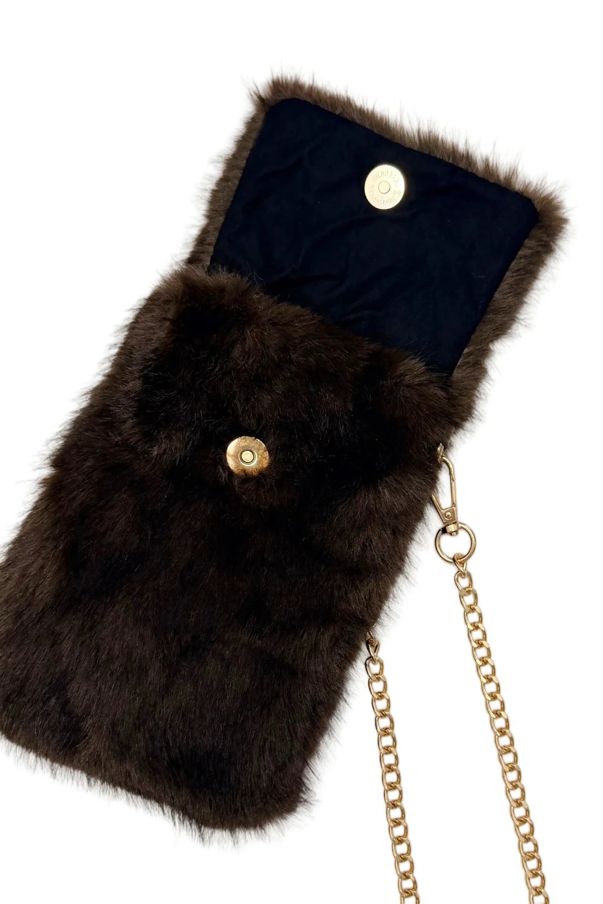 Plush Faux Fur Phone Crossbody Bag with Gold Chain - Blue Water Clothing