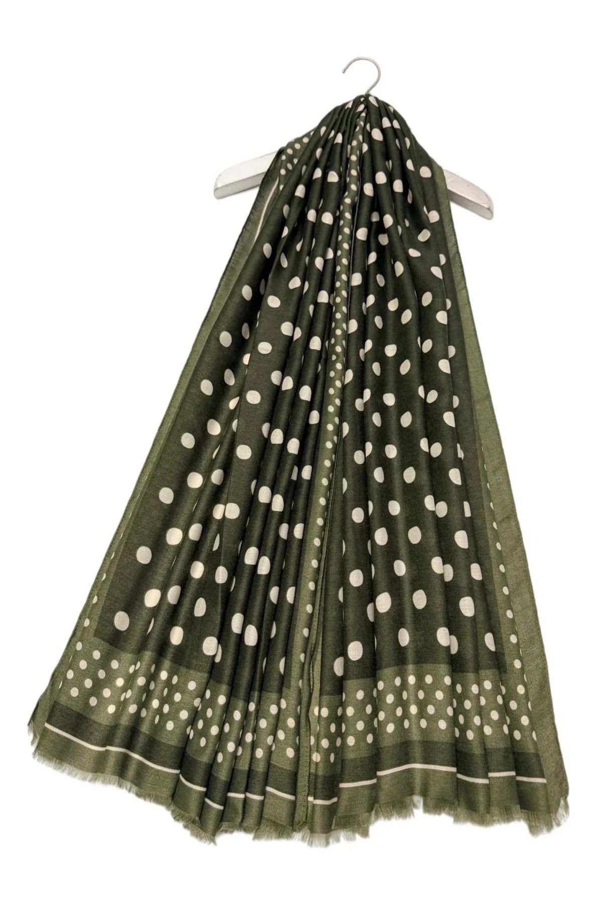 Polka Dot with Boarder Frayed Scarf - Blue Water Clothing