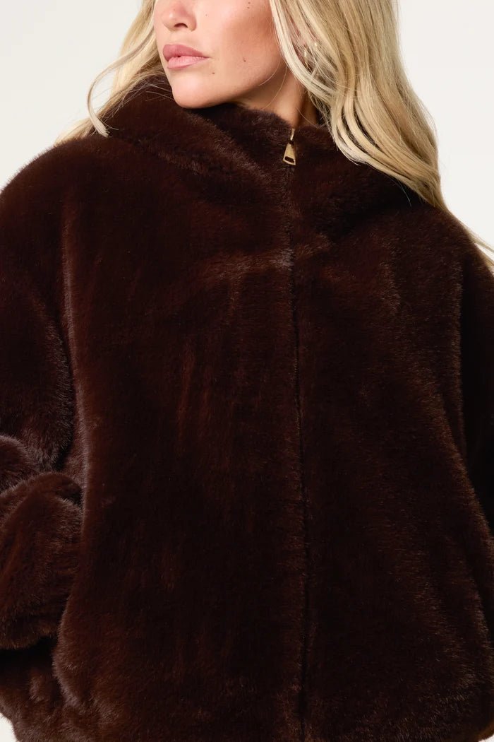 Zip Through Cosy Hooded Jacket Chocolate - Blue Water Clothing