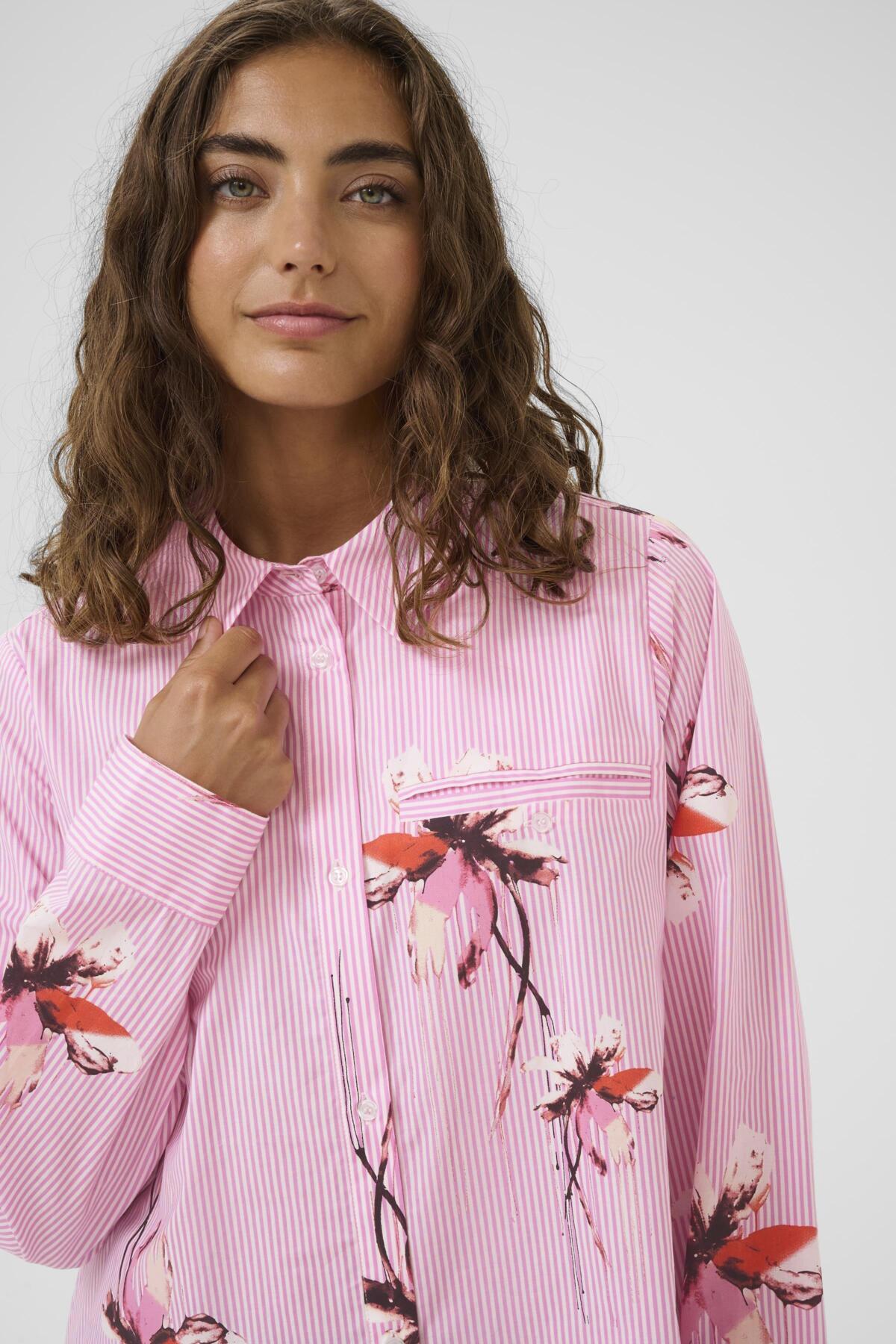 CultureCulture CUbrila Long Stripe ShirtTopsPink Flower Stripe - Blue Water Clothing