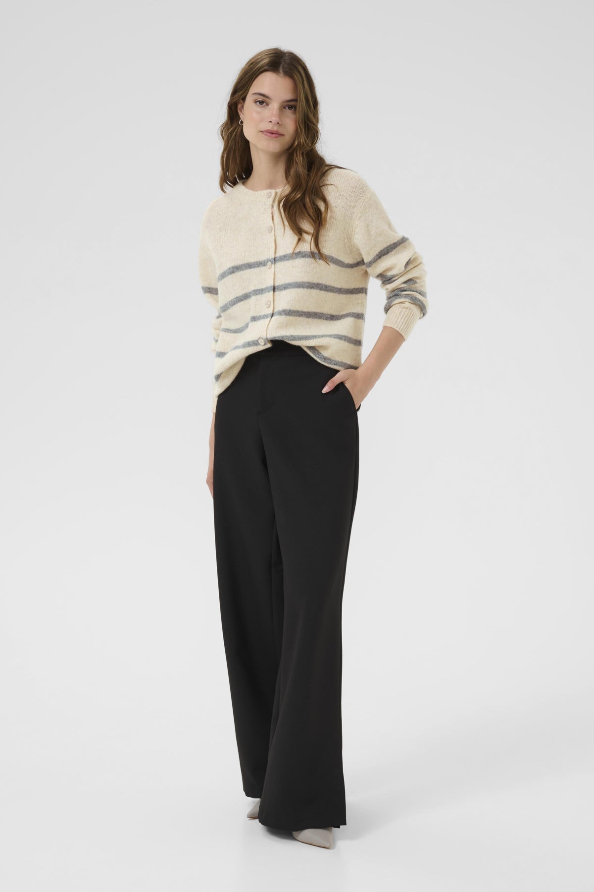 CultureCulture Cukatrina Wool Stripe CardiganTopsWhitecap Melange - Blue Water Clothing