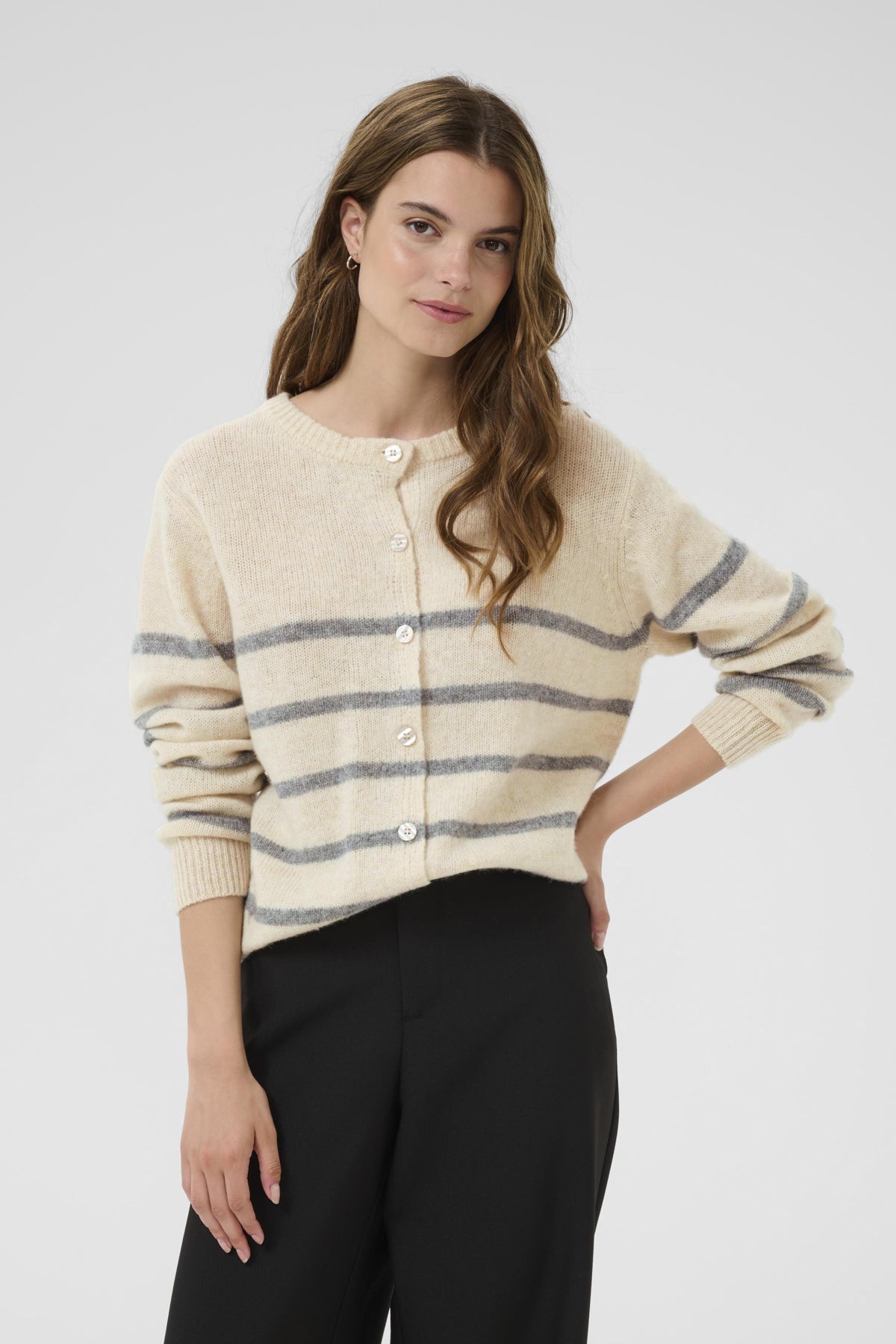 CultureCulture Cukatrina Wool Stripe CardiganTopsWhitecap Melange - Blue Water Clothing