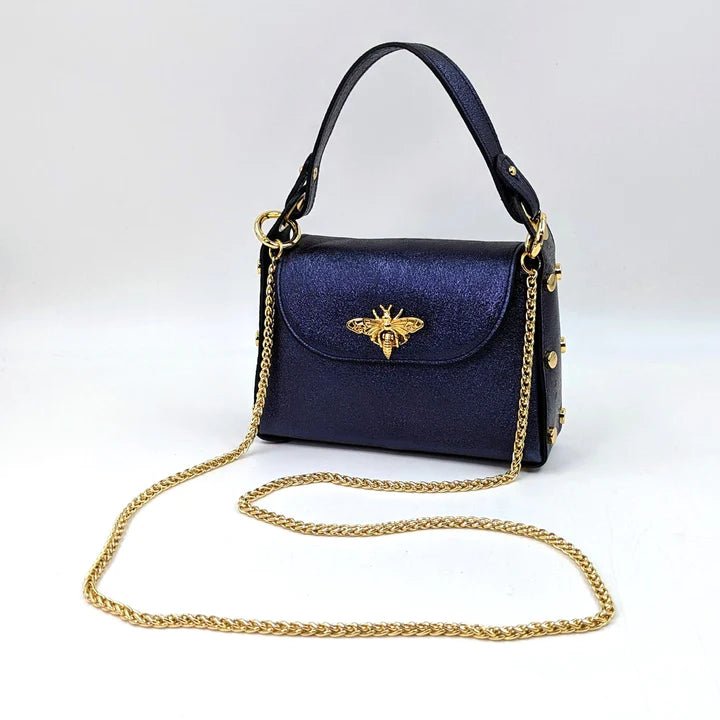Tempest JewelleryCute Leather Handbag With BeeBagsNAVY METALIC - Blue Water Clothing