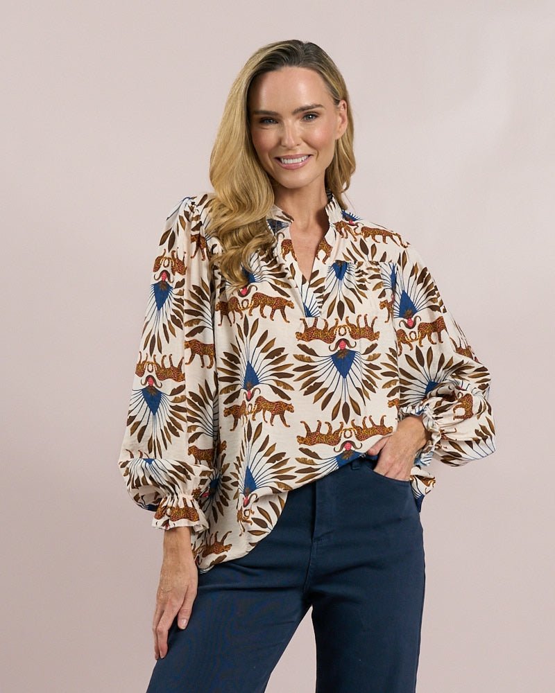 Deck By DecolageDeck By Decolage Blouse Camel Tiger MC18022TopsCamel Tiger - Blue Water Clothing