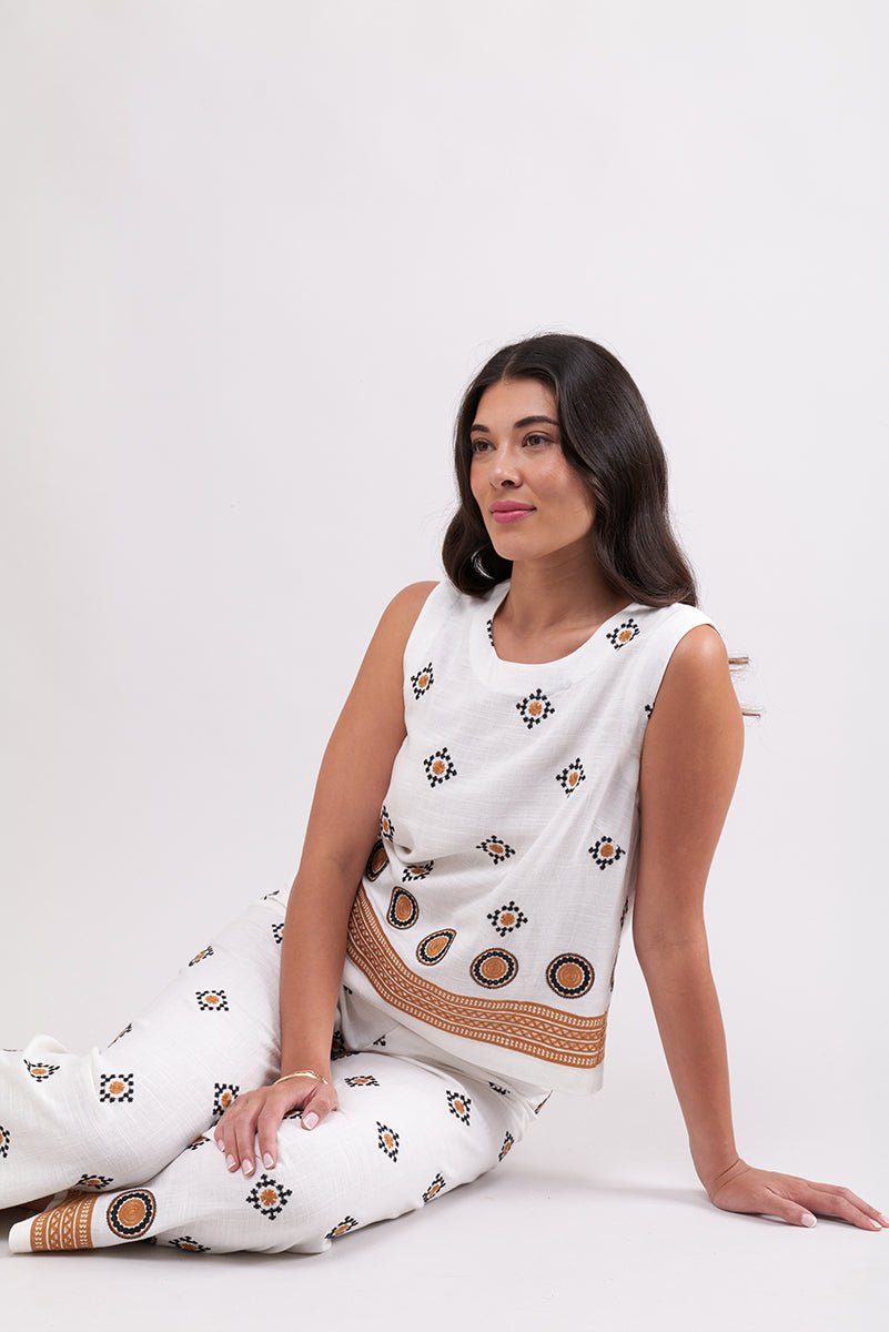 Foil Well Crafted Shell Embroidered Linen - Blue Water Clothing