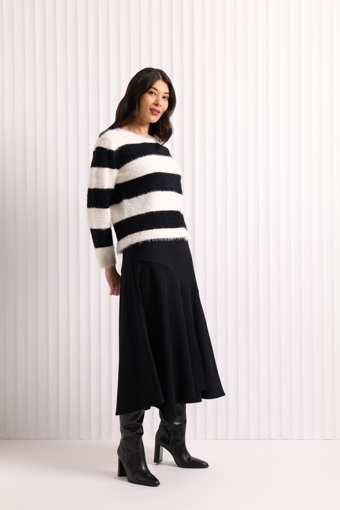FOILFoil Top Bird Jumper Black/Pearl StripeClothingBlack - Blue Water Clothing