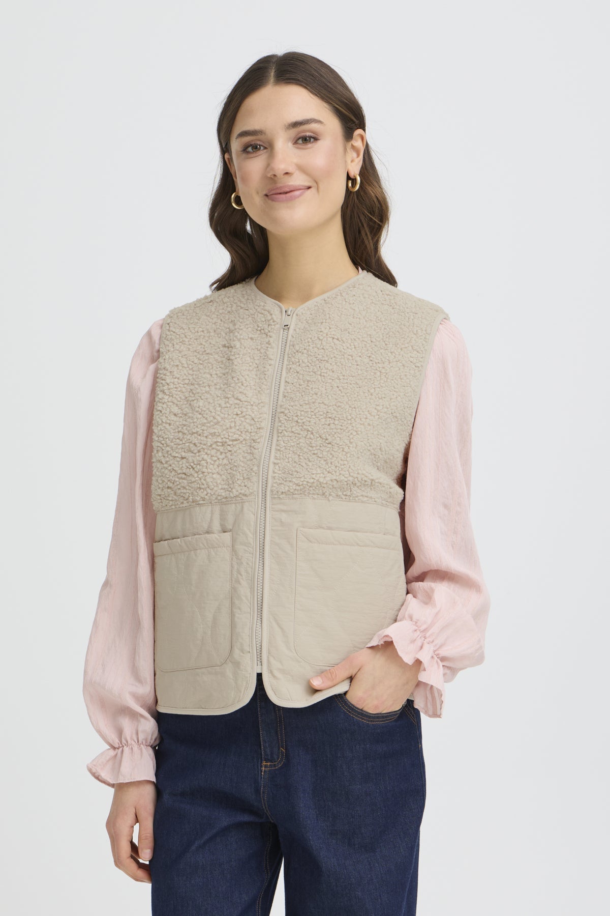 FransaFransa FRMIKALA Fleece Gilet 1FootwearPumice Stone - Blue Water Clothing
