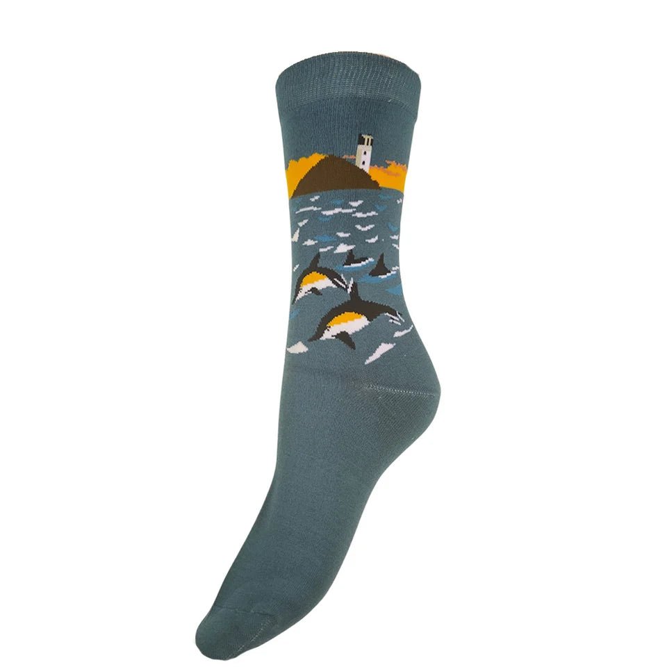 Gemjar Dolphin & Lighthouse Bamboo Socks - Blue Water Clothing