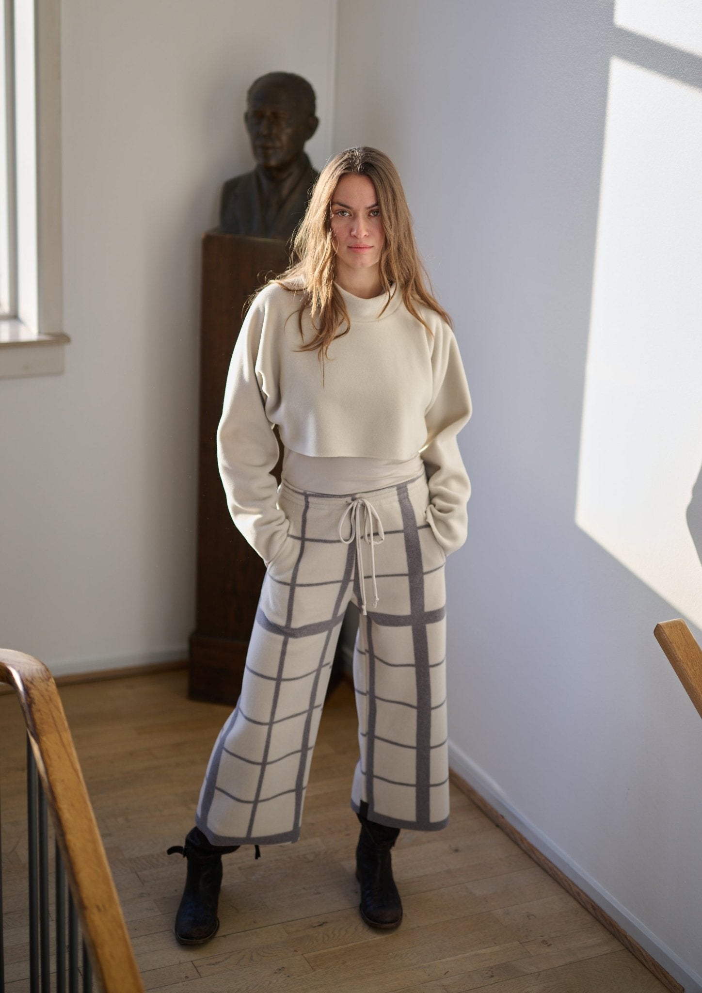 Henriette SteffensenHenriette Steffensen Flare Check Trousers 3/4 LengthBottomsClan Print Kit - Blue Water Clothing
