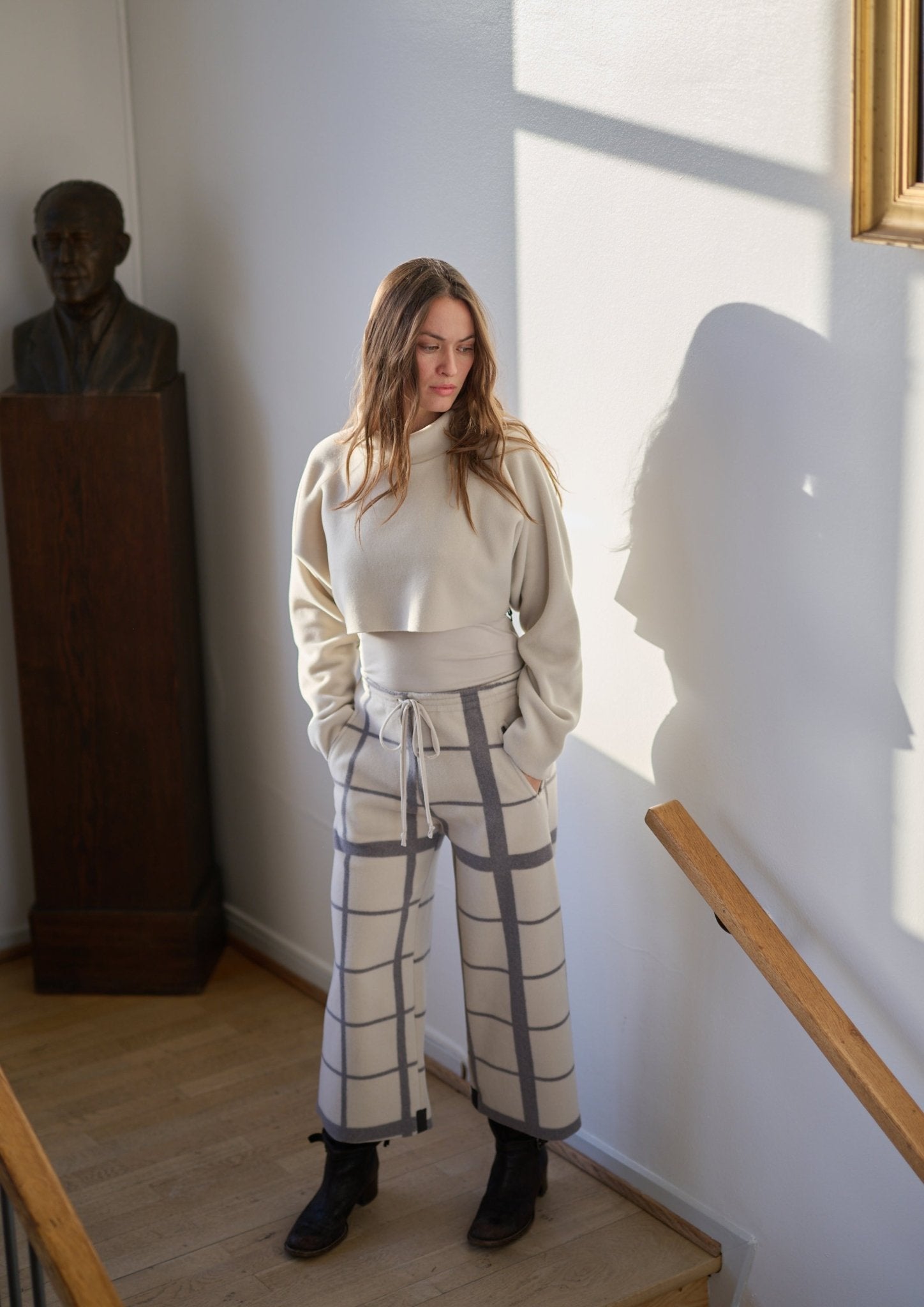 Henriette SteffensenHenriette Steffensen Flare Check Trousers 3/4 LengthBottomsClan Print Kit - Blue Water Clothing