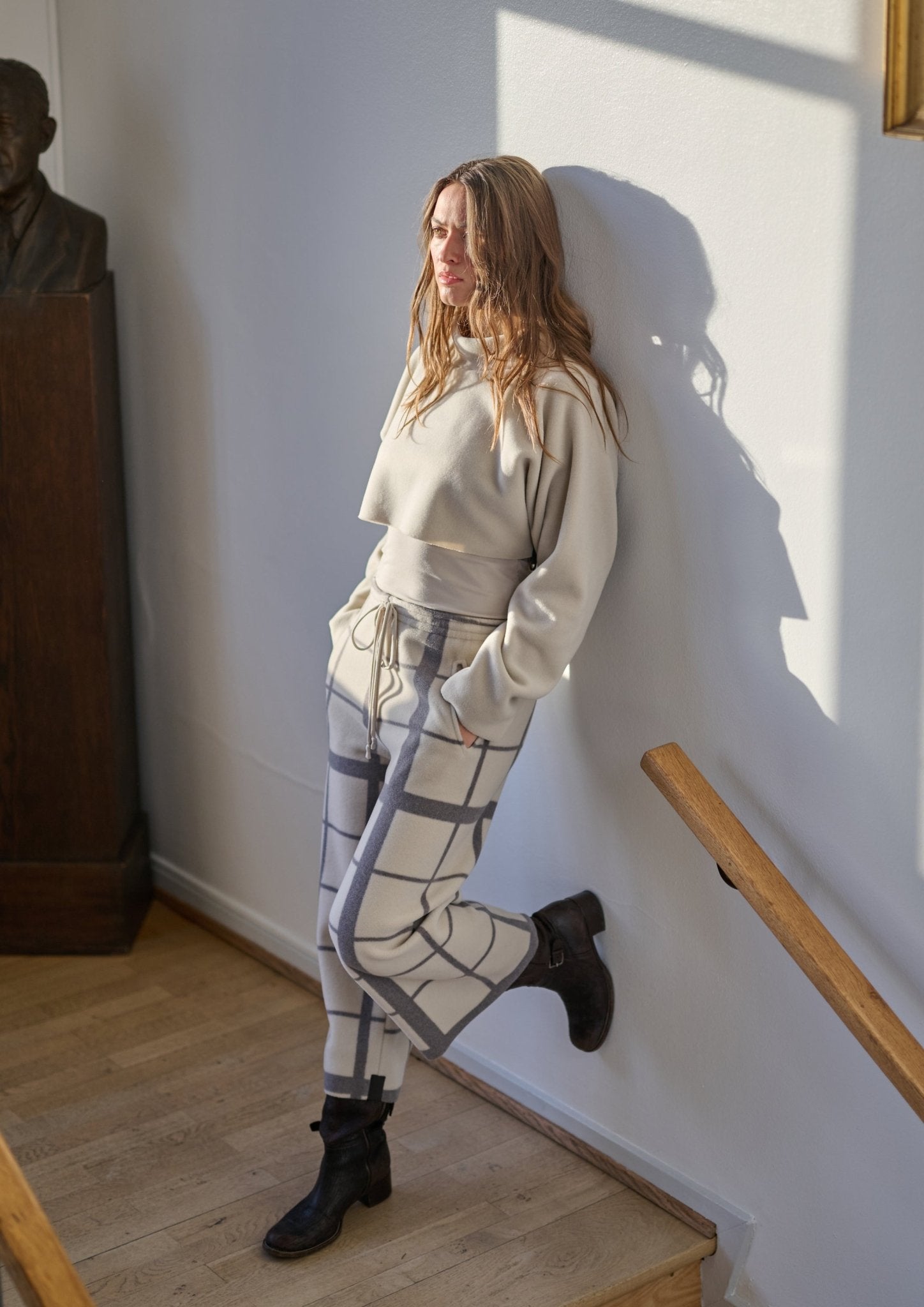 Henriette SteffensenHenriette Steffensen Flare Check Trousers 3/4 LengthBottomsClan Print Kit - Blue Water Clothing