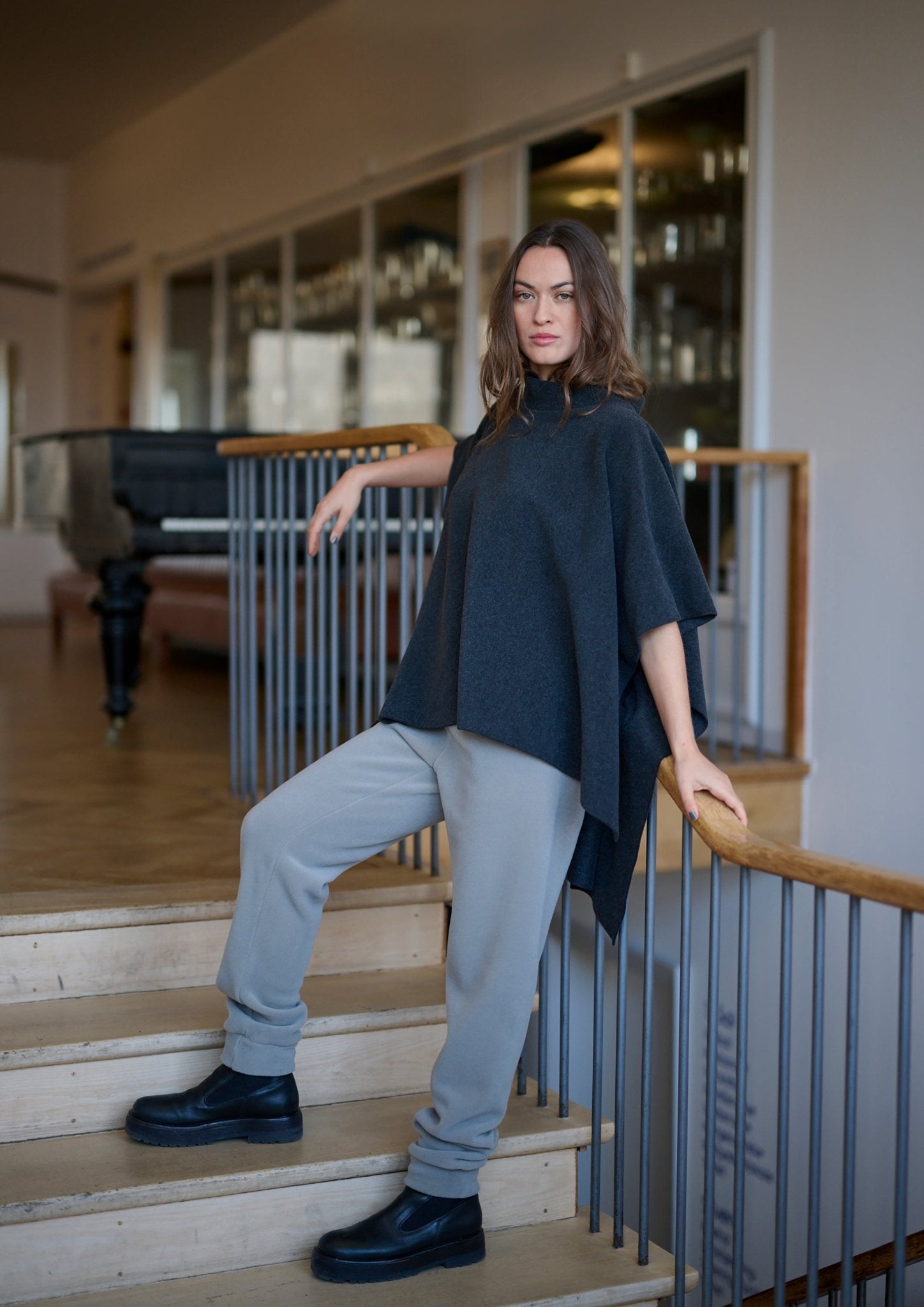 Henriette SteffensenHenriette Steffensen Loose Fleece PonchoTopsSoft Black - Blue Water Clothing