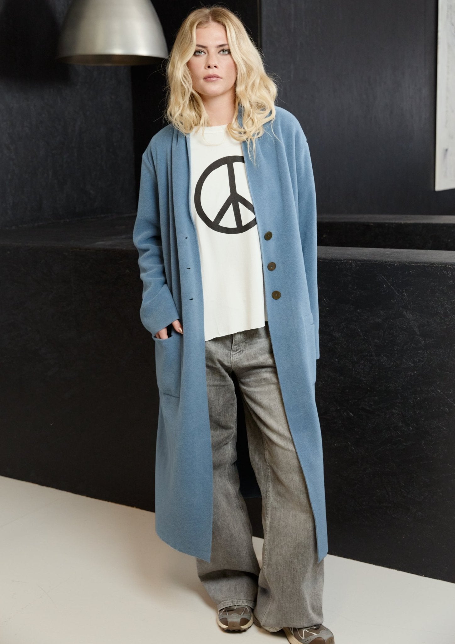 Henriette SteffensenHenriette Steffensen Maxi Fleece Cardigan 7162ClothingDusty Blue - Blue Water Clothing