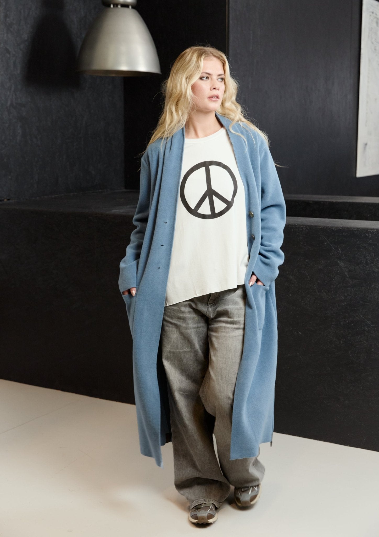 Henriette SteffensenHenriette Steffensen Maxi Fleece Cardigan 7162ClothingDusty Blue - Blue Water Clothing