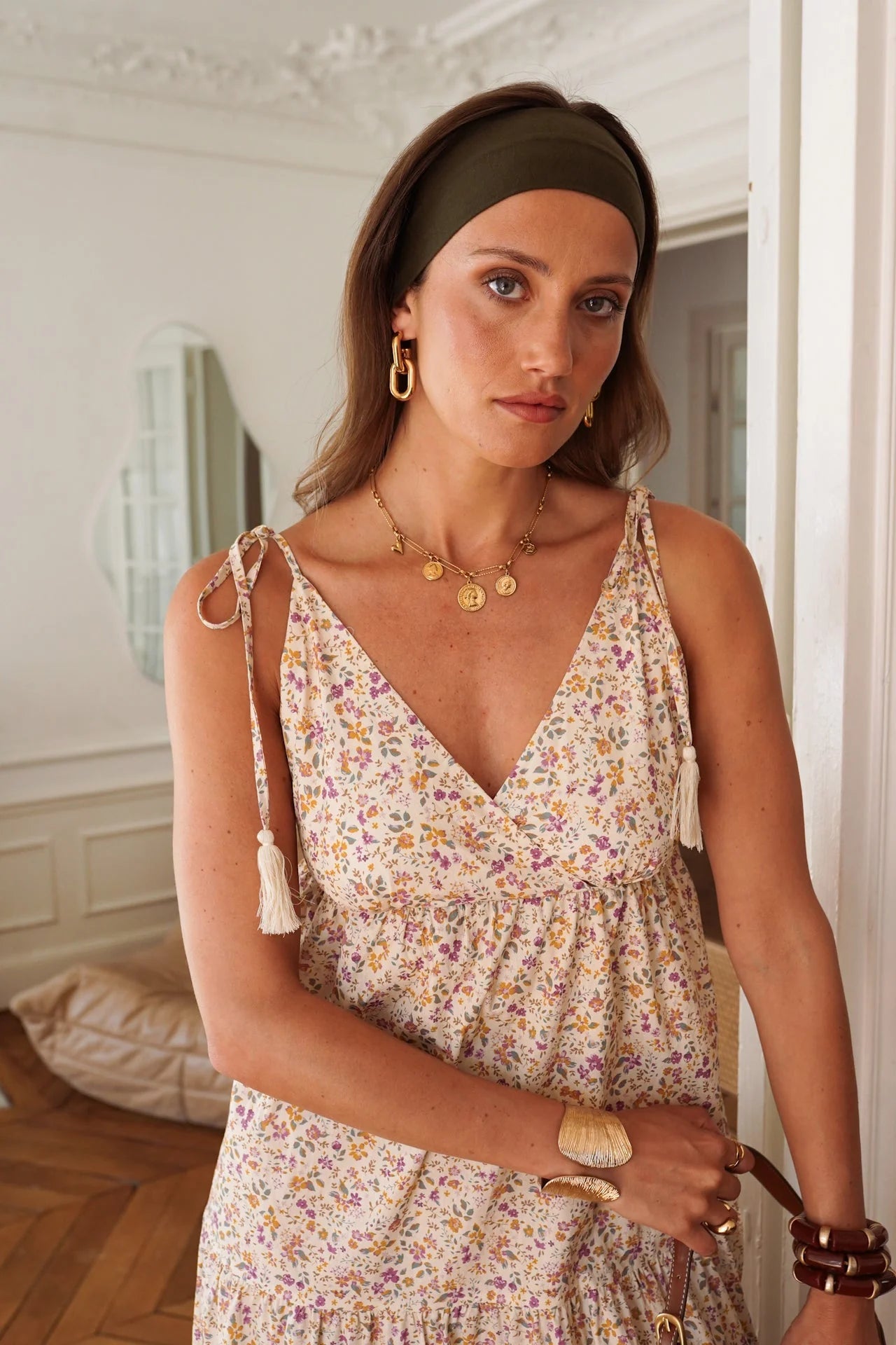 In April 1986In April 1986 Fael Strappy Floral Maxi DressDressesBeige - Blue Water Clothing